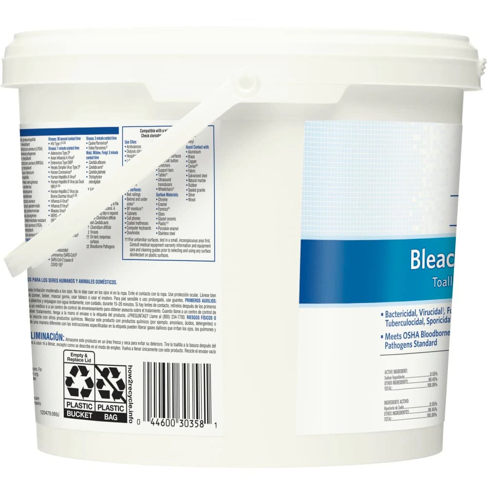 Clorox Healthcare Bleach Germicidal Wipes, 12 in x 12 in, Bucket of 110, Case of 2 (EPA 67619-12) thumbnail 3