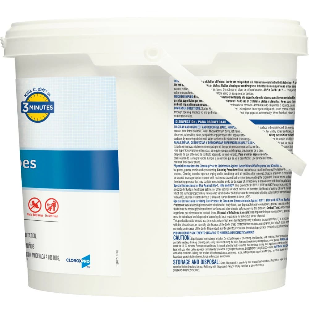 Clorox Healthcare Bleach Germicidal Wipes, 12 in x 12 in, Bucket of 110, Case of 2 (EPA 67619-12) thumbnail 4