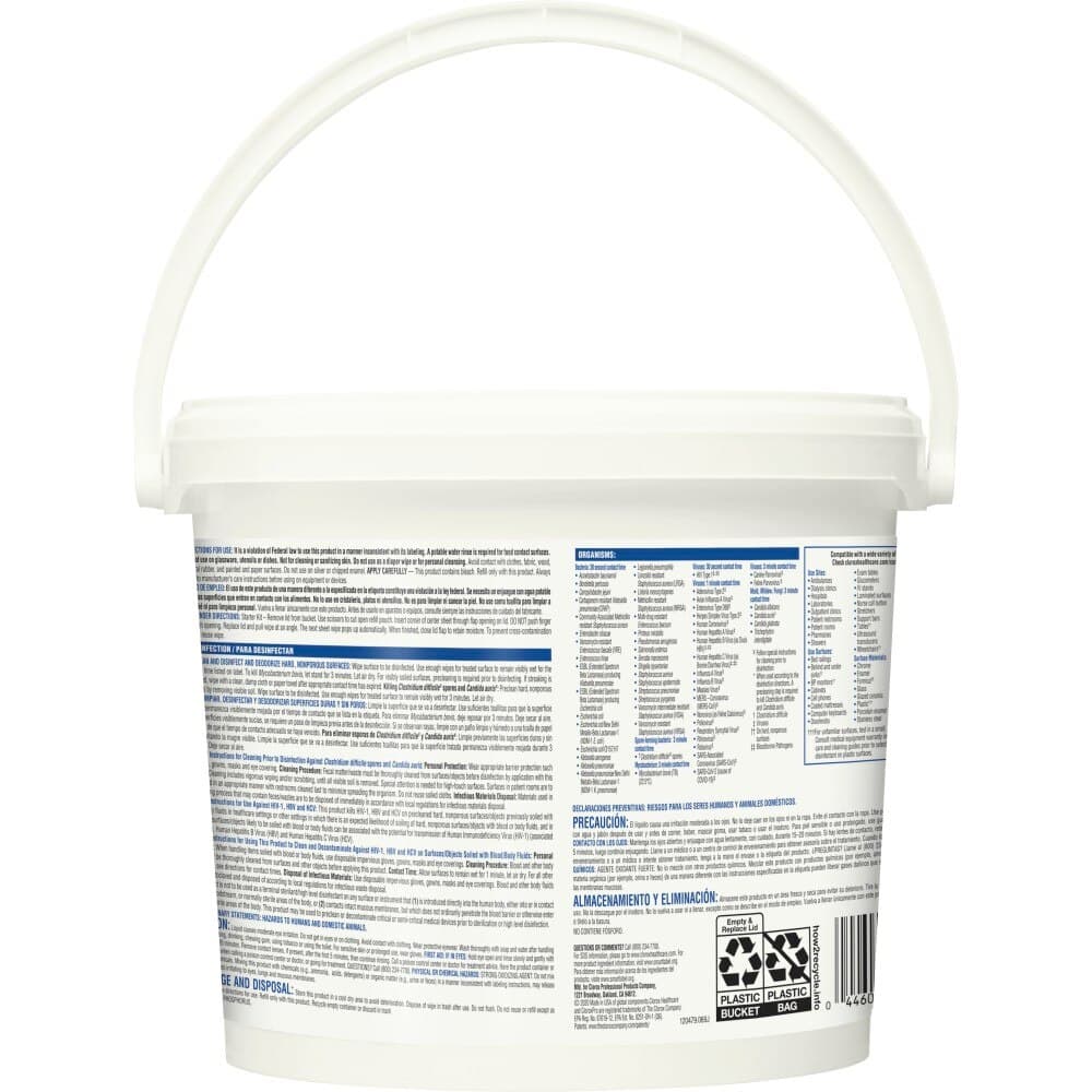Clorox Healthcare Bleach Germicidal Wipes, 12 in x 12 in, Bucket of 110, Case of 2 (EPA 67619-12) thumbnail 6