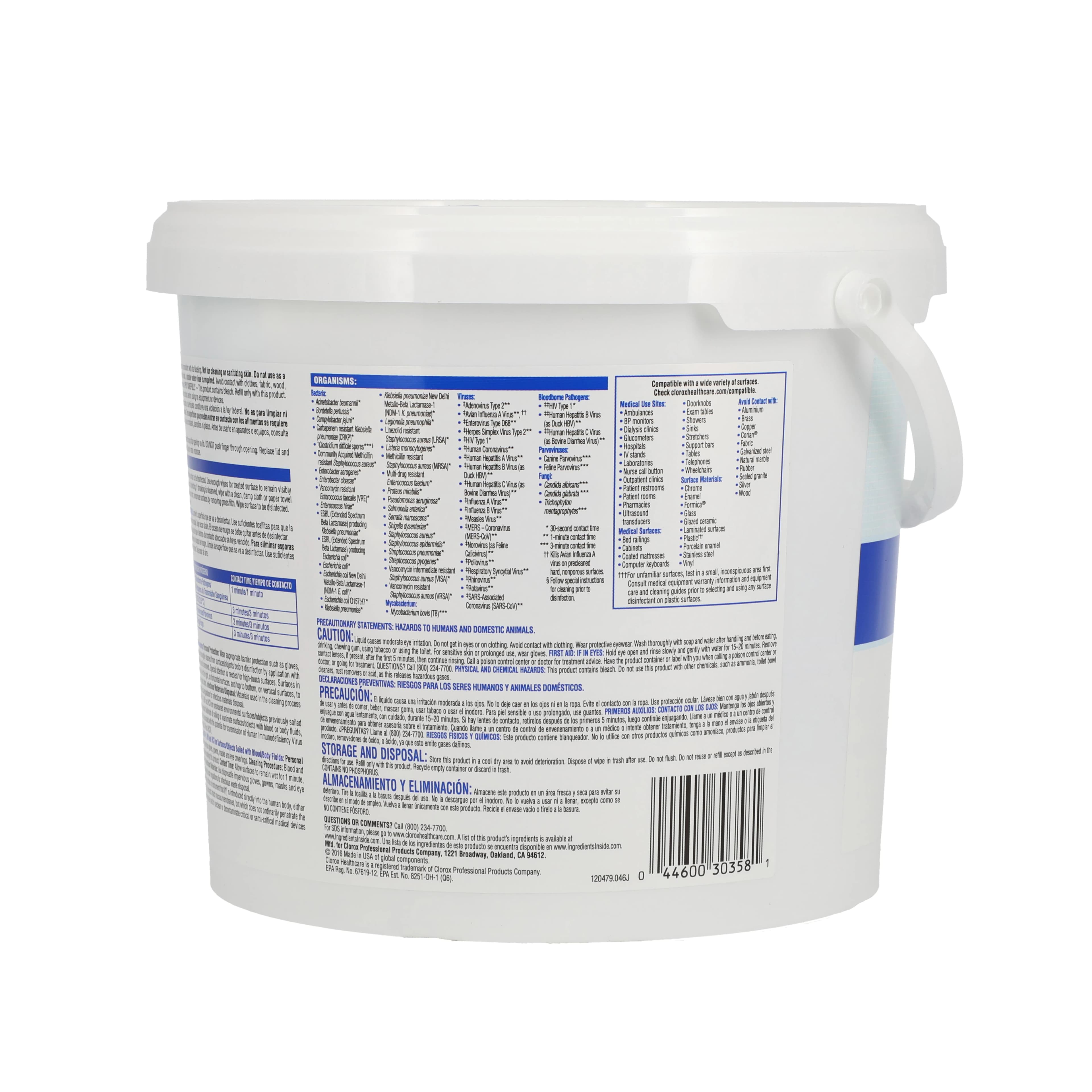 Clorox Healthcare Bleach Germicidal Wipes, 12 in x 12 in, Bucket of 110, Case of 2 (EPA 67619-12) thumbnail 5
