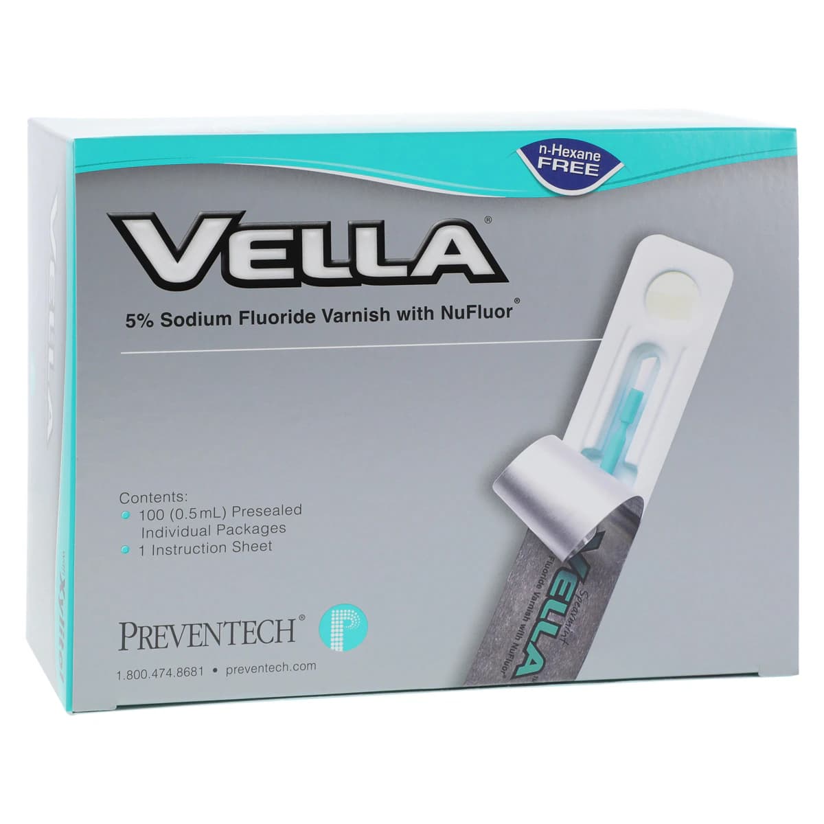 Vella 5% Sodium Fluoride Varnish with Xylitol, Spearmint, Clear, 0.5 mL Unit Dose, 100/Box - Vella 5% NaF Spearmint Varnish w/Xylitol (100) - Image 1