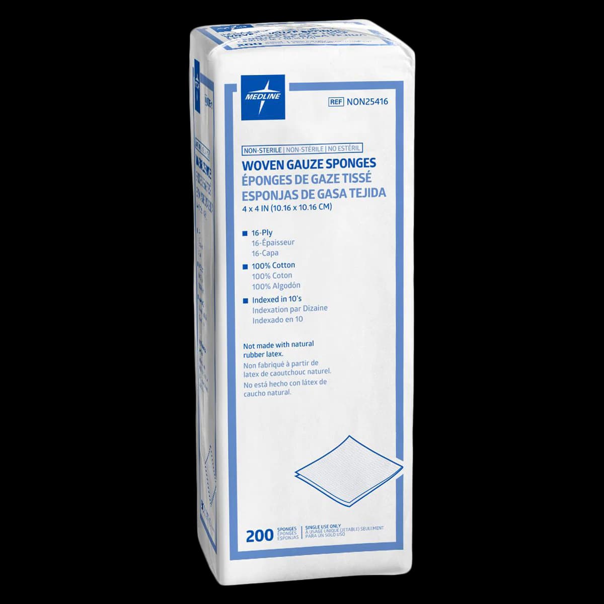 Medline Gauze Sponge Woven, Non-Sterile, 16-Ply, 4x4", 100% Cotton, Latex-Free - Gauze Sponge Woven NS 16Ply - Image 1
