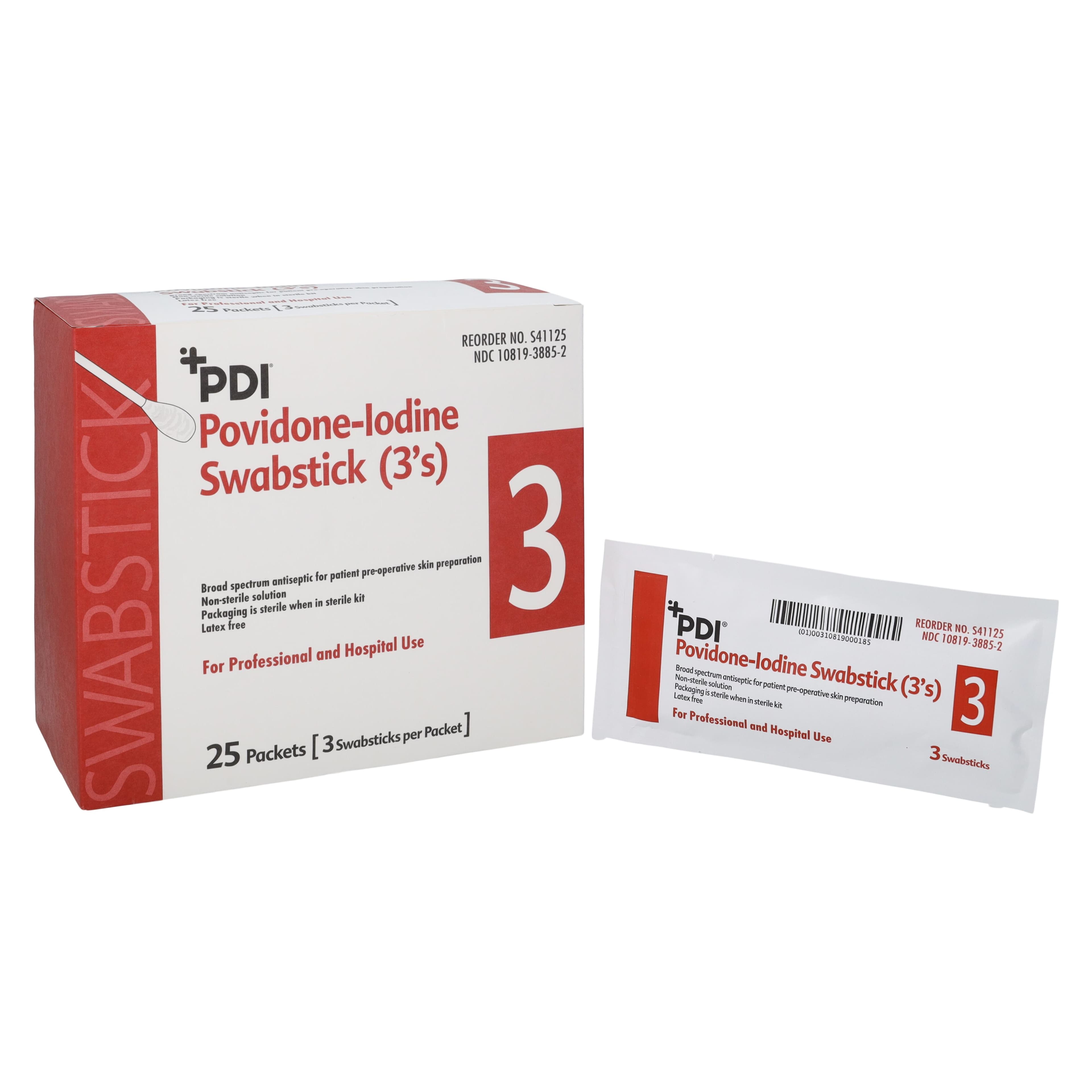 PDI Povidone-Iodine Swabstick Duo-Swab, 10% Prep & 7.5% Scrub, 4" Length, 75 per Box, S41125 - PDI PVP IODINE SWABSTICK S41125 - Image 1
