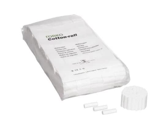 Roeko Cotton Rolls, Size #2, 1-1/2" x 3/8", Highly Absorbent, Non-Sterile, 1000/Bag, #104012 - Roeko Cotton Rolls, 1000/Pkg - Size 2 - Image 1