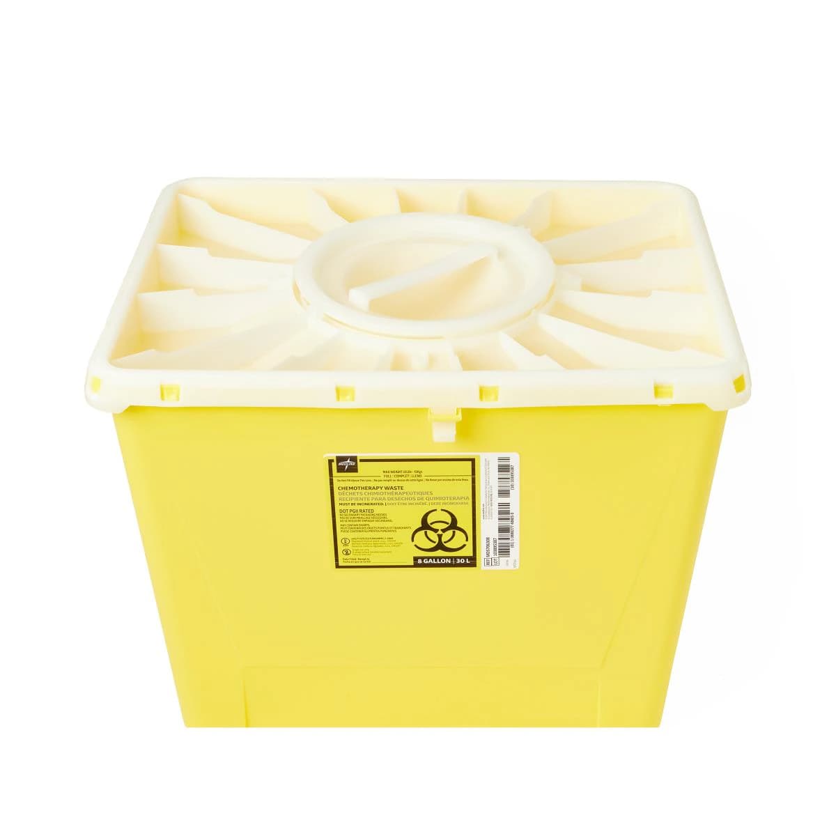 Medline PG-II Chemo Sharps Container, 8 Gallon, Yellow, Locking Lid with Port, 12-3/4" x 17" x 13-1/2", 9/Case - Sharps Cont Chemo Yellow - Image 1