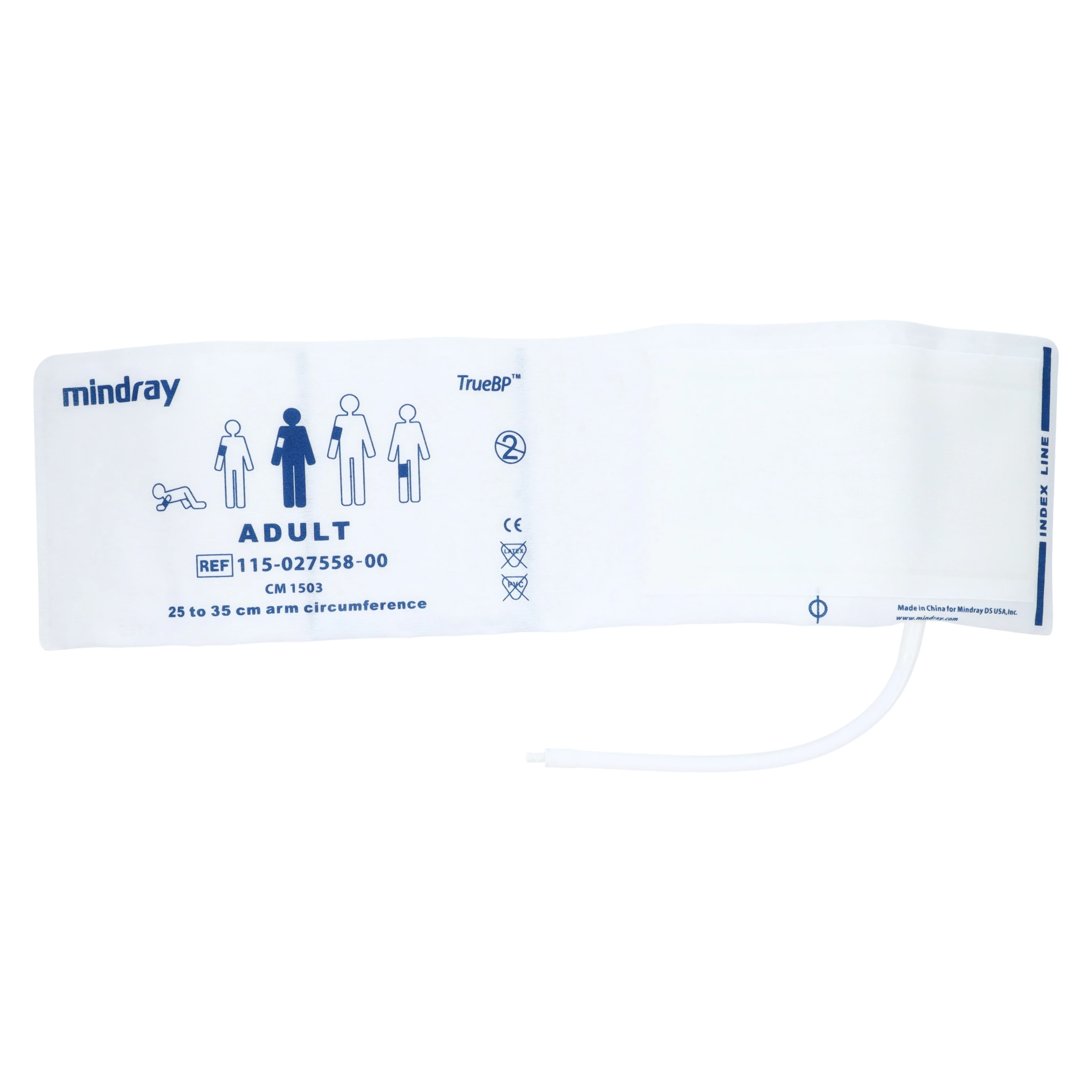 Disposable NIBP Blood Pressure Cuff, White/Navy Blue, Latex-Free, for Datascope Monitor, 10/Box - BP Cuffs Disp f/Monitors - Image 1