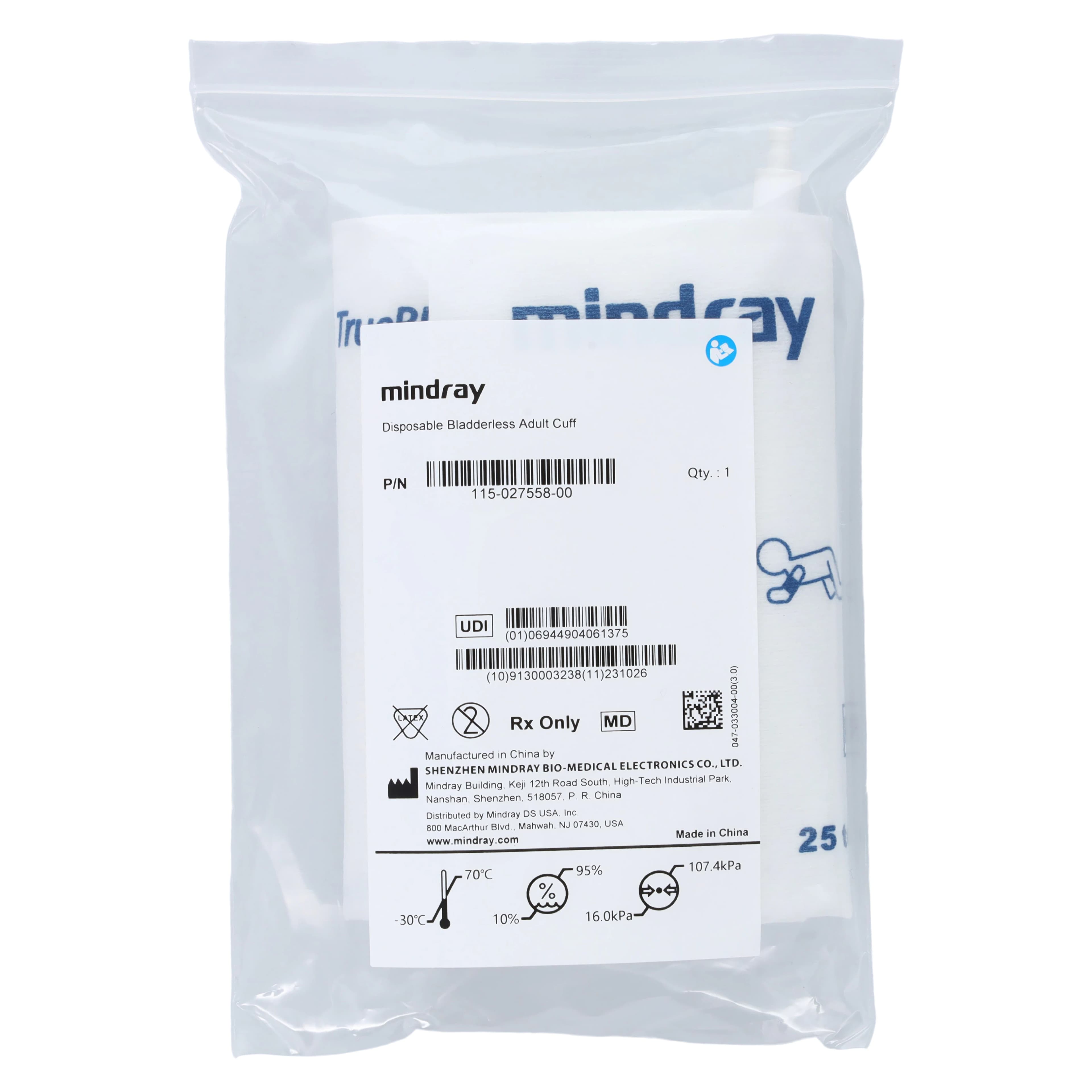 Disposable NIBP Blood Pressure Cuff, White/Navy Blue, Latex-Free, for Datascope Monitor, 10/Box thumbnail 4
