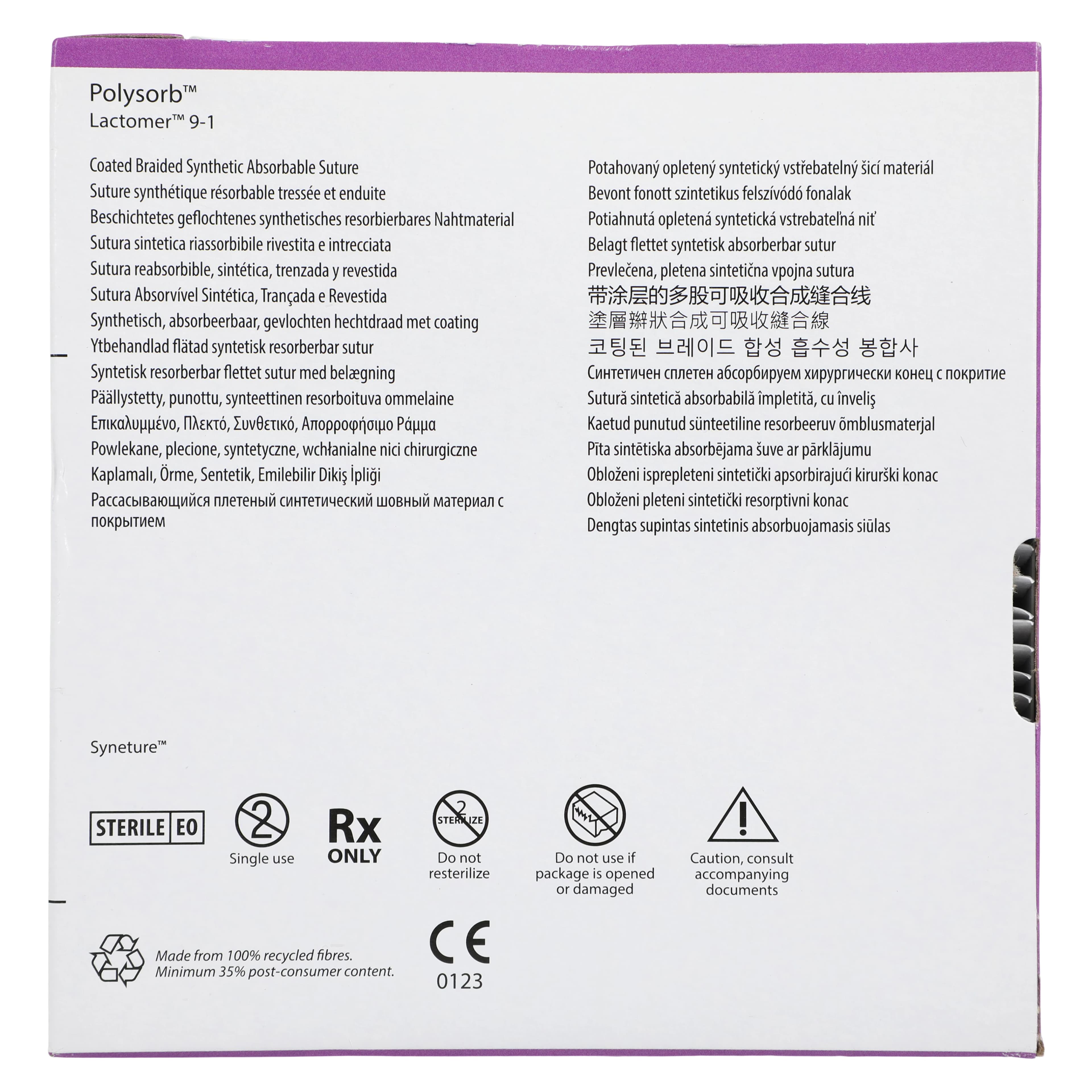 Medtronic Polysorb Suture, 3-0, 18" Polyester Braid, Absorbable, C-13 Reverse Cutting 3/8 Circle Needle 19mm, Undyed, 36/Case thumbnail 5