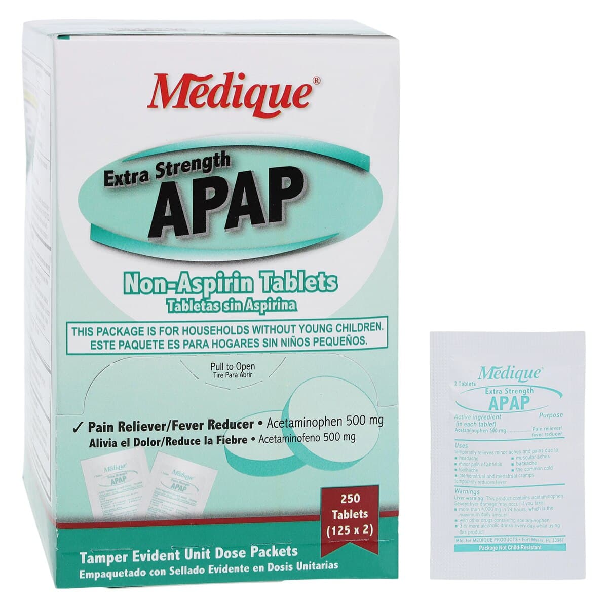 Medique APAP Extra Strength Acetaminophen Tablets, 500 mg, Extra Strength, 250 Count (2 x 125 Tablets) thumbnail 2