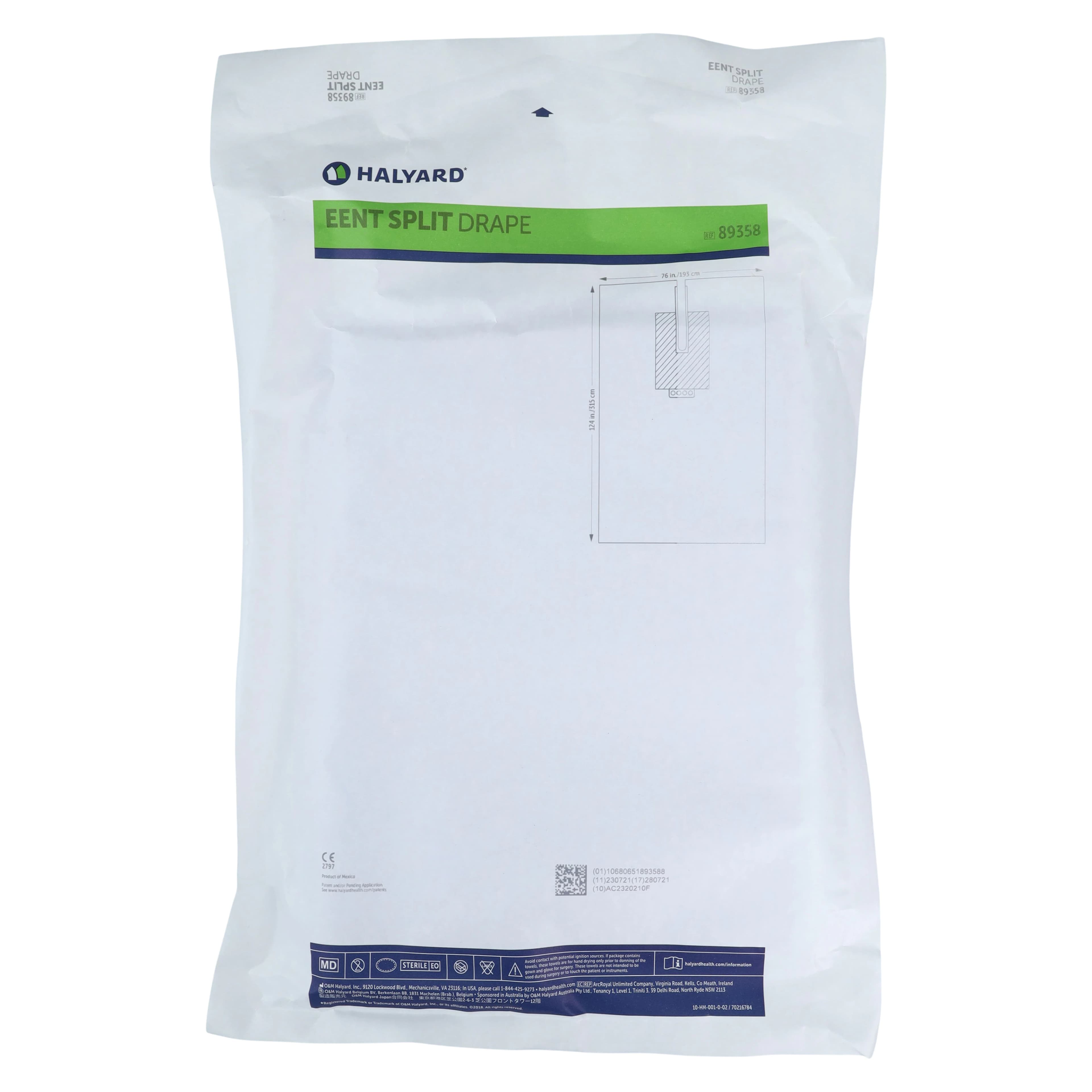 Halyard EENT Split Drape, Sterile, Blue, 76" x 124" - EENT Split Drape Blue - Image 1