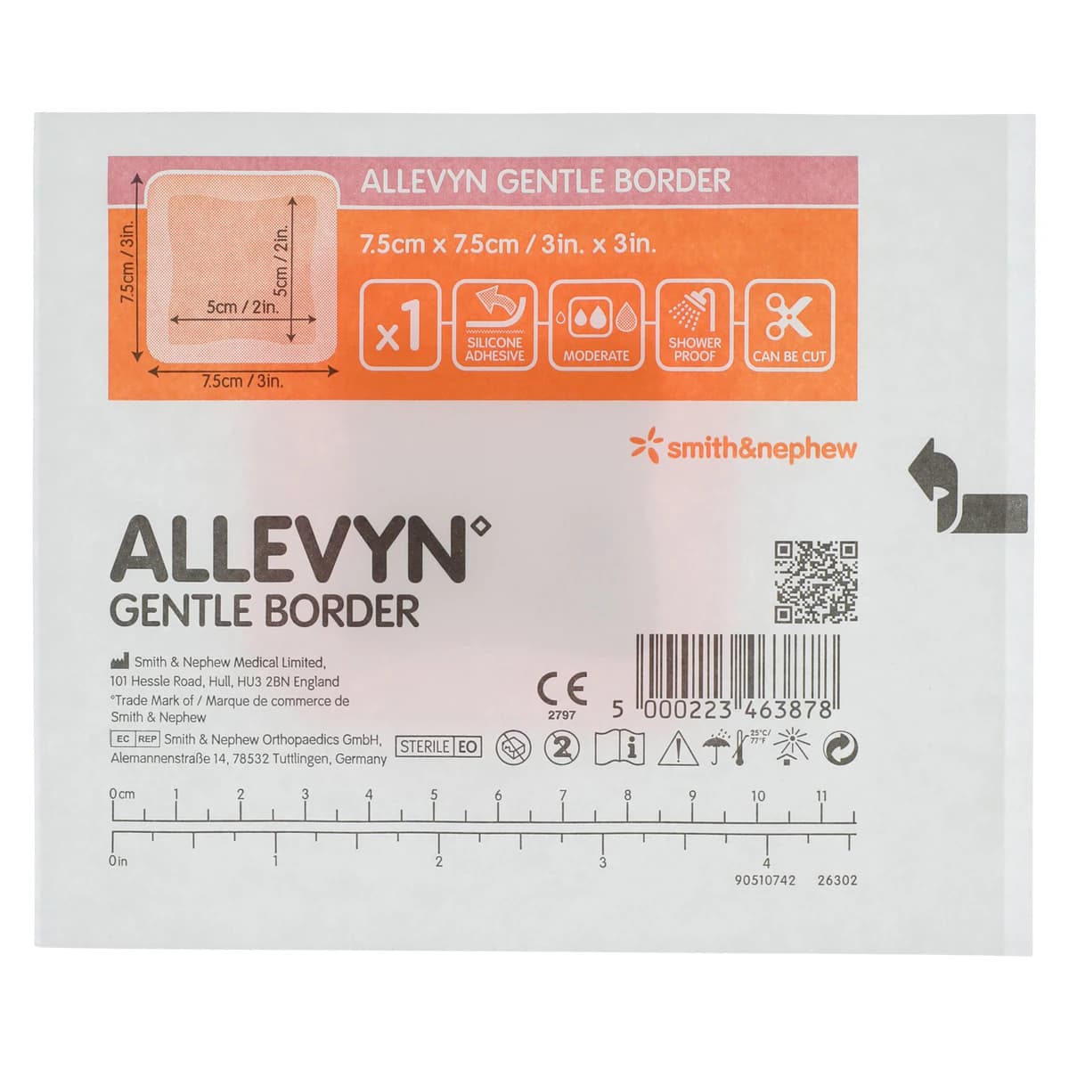 Allevyn Gentle Border Foam Dressing, 3x3" (7.5 x 7.5 cm), Adhesive, Hydrocellular, Box of 10 thumbnail 2