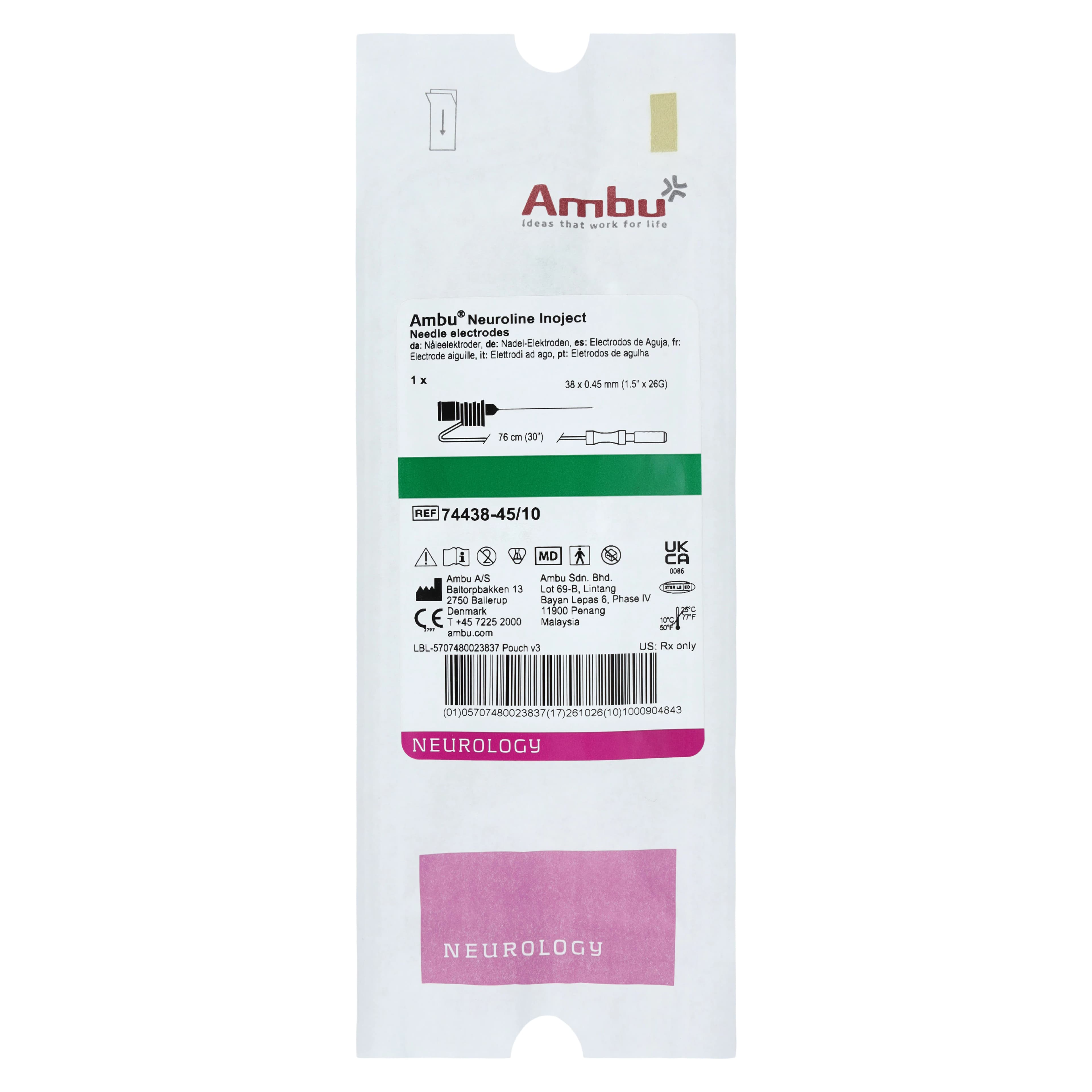 Ambu Neuroline Inoject Injectable EMG Needle, 38mm x 26G, 10/Box thumbnail 3