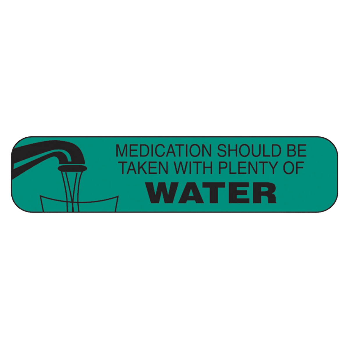 Health Care Logistics Medication Warning Label, 'Take With Plenty of Water', Green, English, 1000/Roll - Label Warning Take w/Plenty Of - Image 1