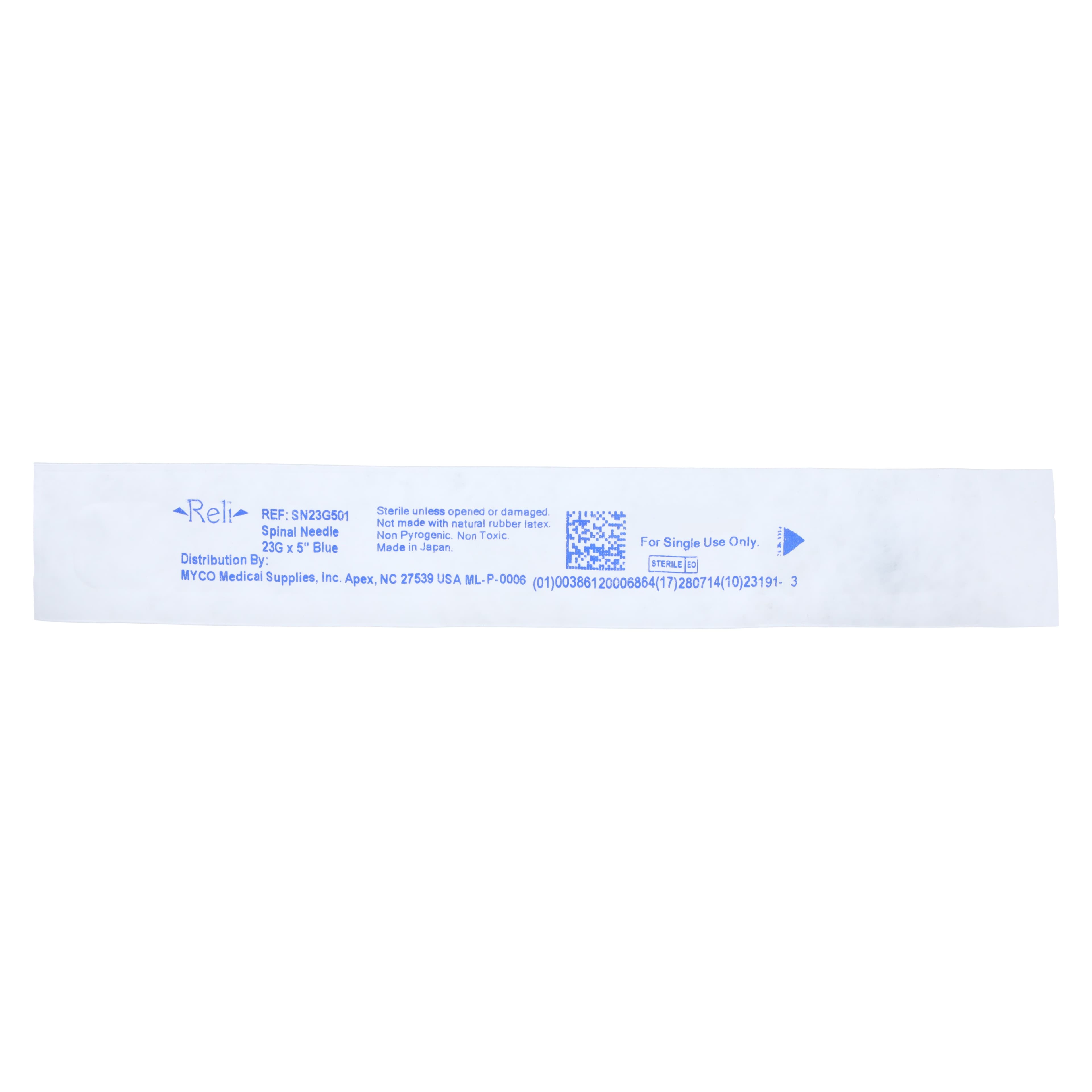 Myco Medical Reli Quincke Point Spinal Needle, 23G x 5", Sterile, Blue, 25/Bx, SN23G501 thumbnail 2