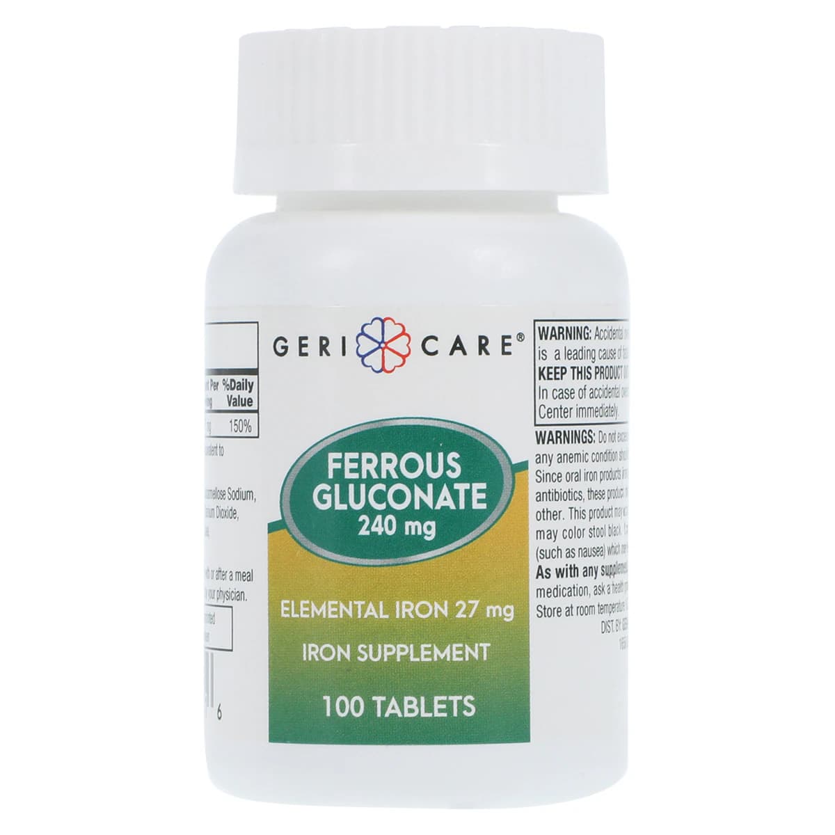Geri-Care Ferrous Gluconate Tablets, Iron Adult Supplement, 27mg, 100/Bottle - Ferrous Gluconate Tablets - Image 1