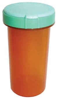 Clarke Container Senior Friend Green Medicine Vial, Plastic, 8.5 Dram, Amber/Green, Reusable, Non-Sterile, 375/Case - Vial Senior Friend Green - Image 1