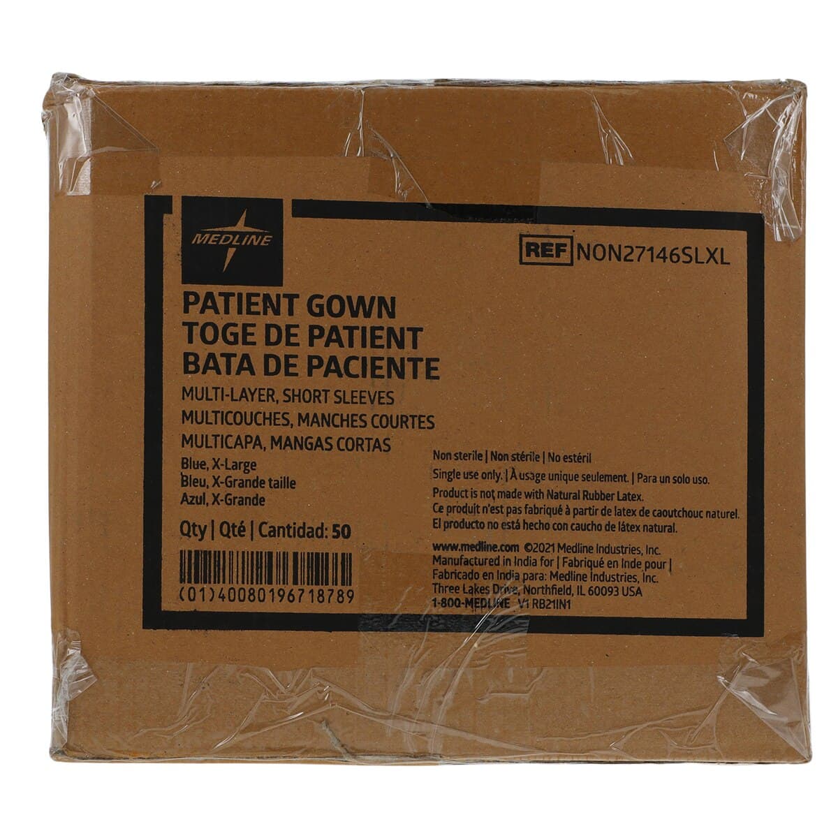 Medline Multi-Layer SMS Isolation Gown, Short Sleeve, Blue, X-Large, Disposable, 50/Case thumbnail 3