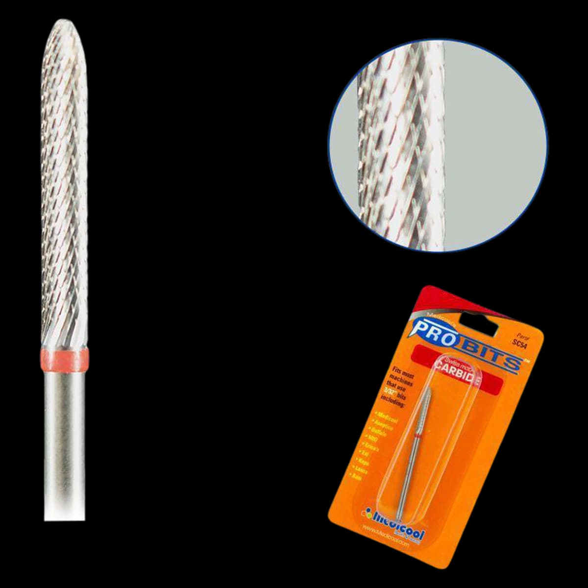 Medicool Pro Bits Carbide Bur, Tapered Fine, 3/32" Shank, Swiss Carbide, Each - Carbide Bur Tapered Fine - Image 1