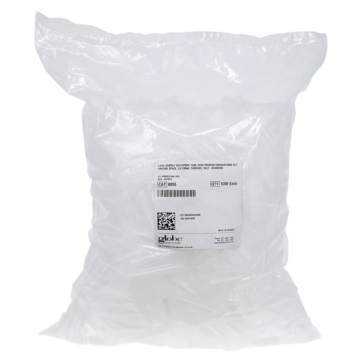 Globe Scientific Sample Tube, 4mL, Polypropylene, Graduated, Self-Standing, Clear, Non-Sterile, 1000/Pk thumbnail 3