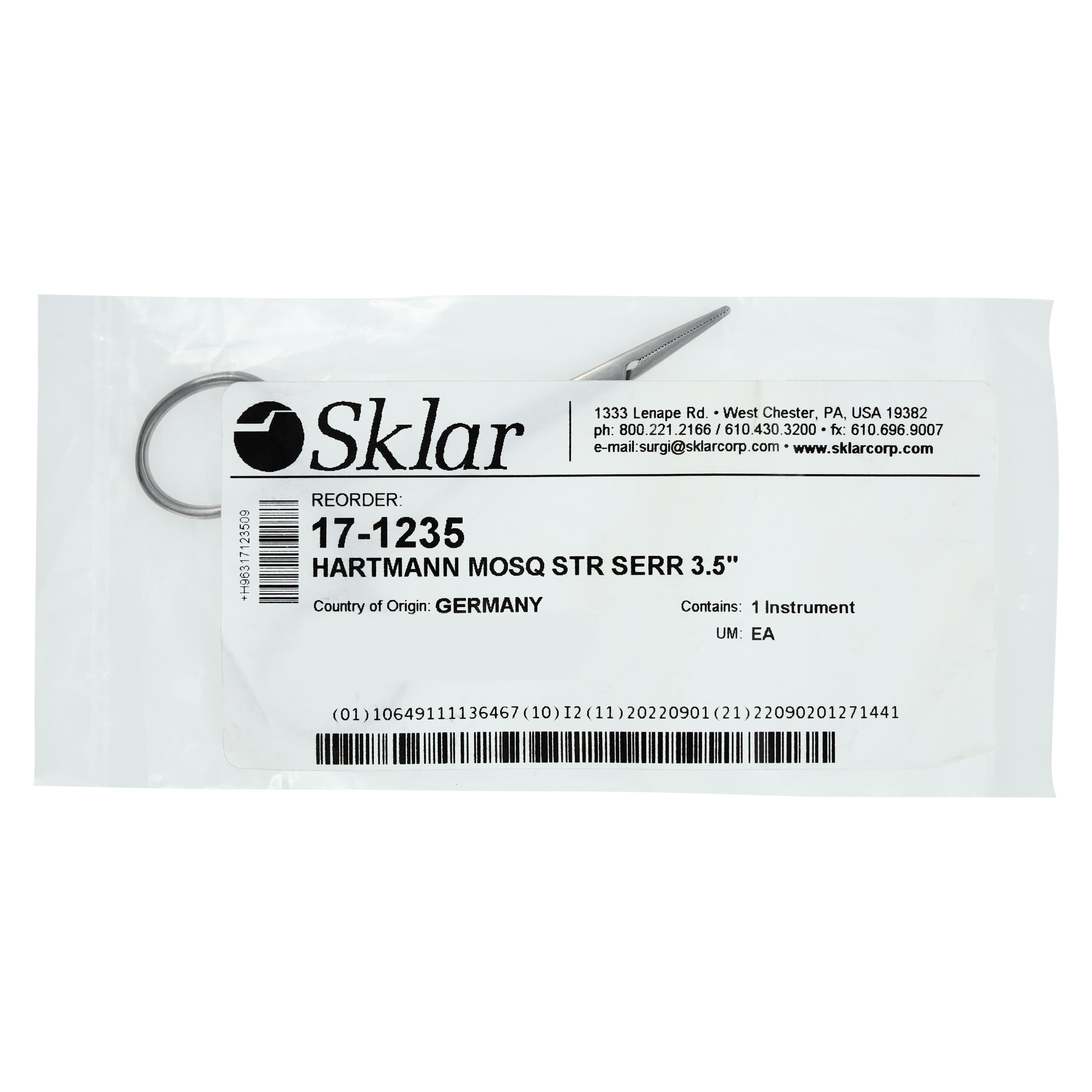 Sklar Hartmann Mosquito Hemostatic Forceps, Straight, 3-1/2" (9 cm), Stainless Steel, Autoclavable, Each thumbnail 5