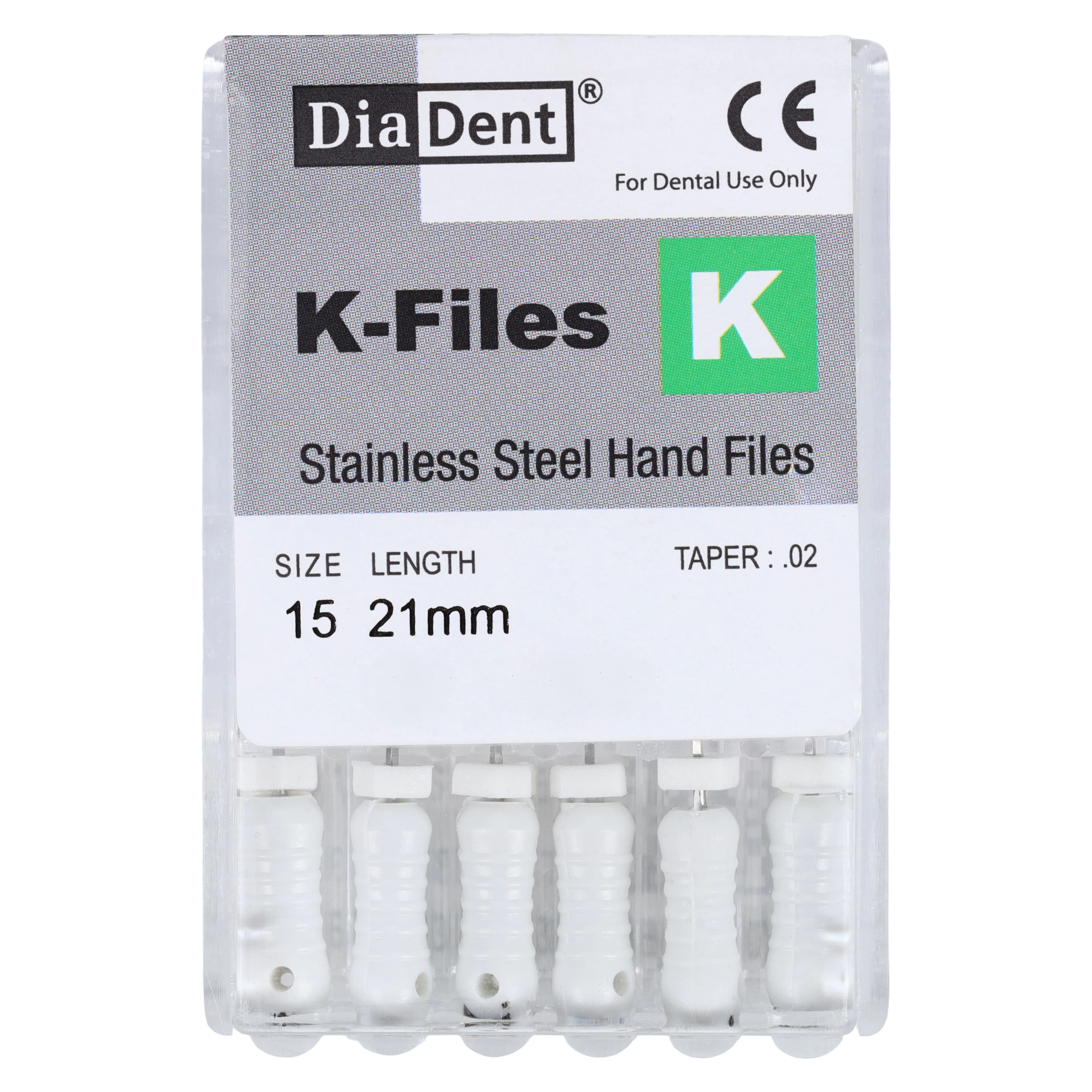 Diadent K-File Size 15, 21 mm, Stainless Steel, Color Coded White, 6/Package - K-Files 21mm - Image 1