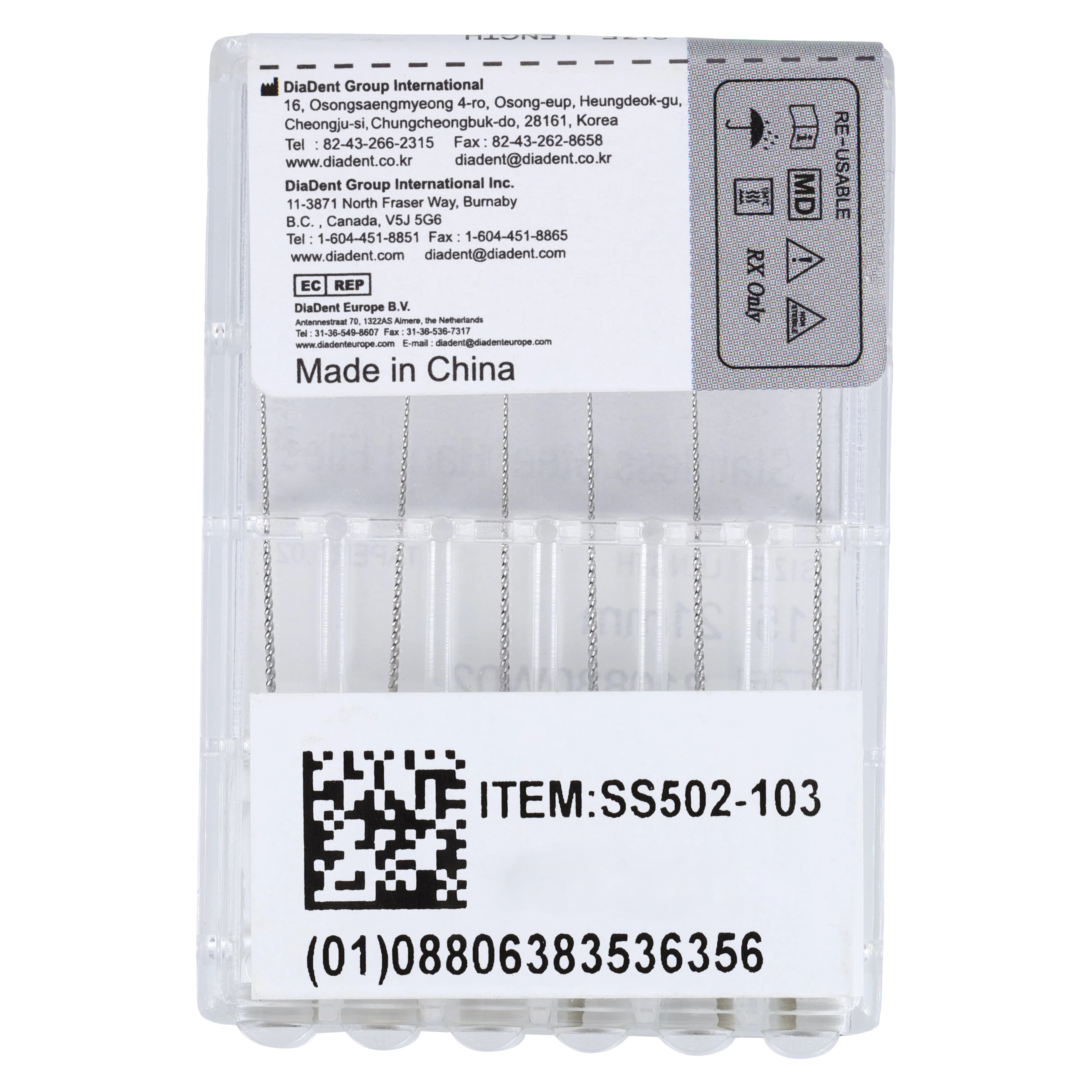 Diadent K-File Size 15, 21 mm, Stainless Steel, Color Coded White, 6/Package thumbnail 2