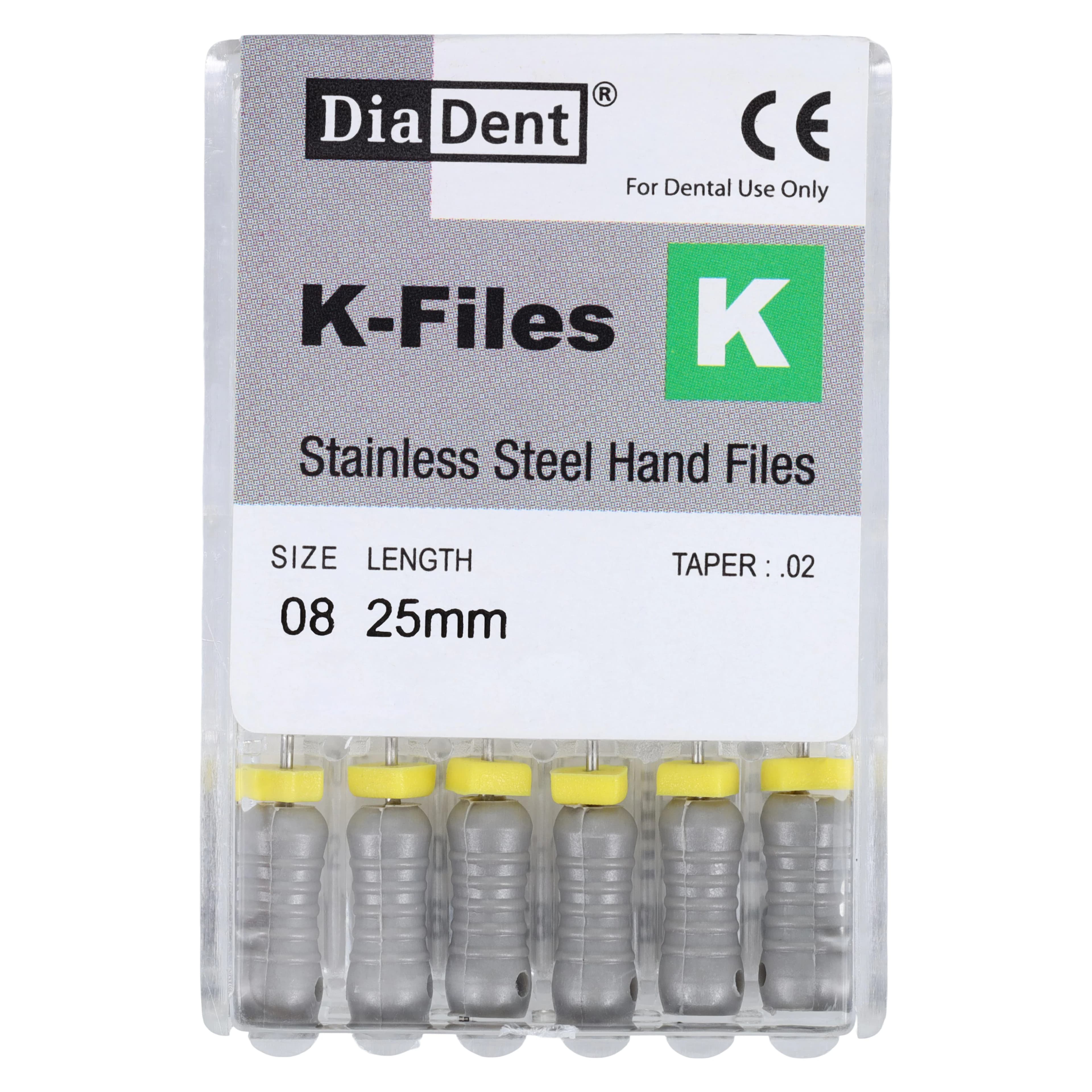 #08 Gray DiaDent K-Files 25mm, Stainless Steel, Color Coded Green, Pack of 6 - #08 Gray DiaDent K-Files 25mm Pack of 6 - Image 1