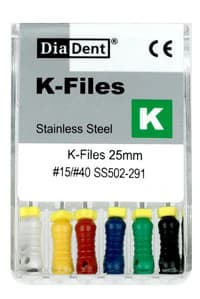 #15-40 Assorted DiaDent K-Files, 25mm, Stainless Steel, Color Coded, 6/Pack - #15-40 Assorted DiaDent K-Files 25mm Pack of 6 - Image 1