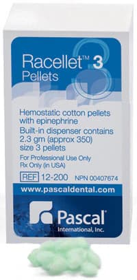 Pascal Racellet Hemostatic Cotton Pellets #3, 0.55 mg Racemic Epinephrine HCl, Green, 350/Box, 12-200 - Racellet Pellets #3 350/Box 12-200 - Image 1