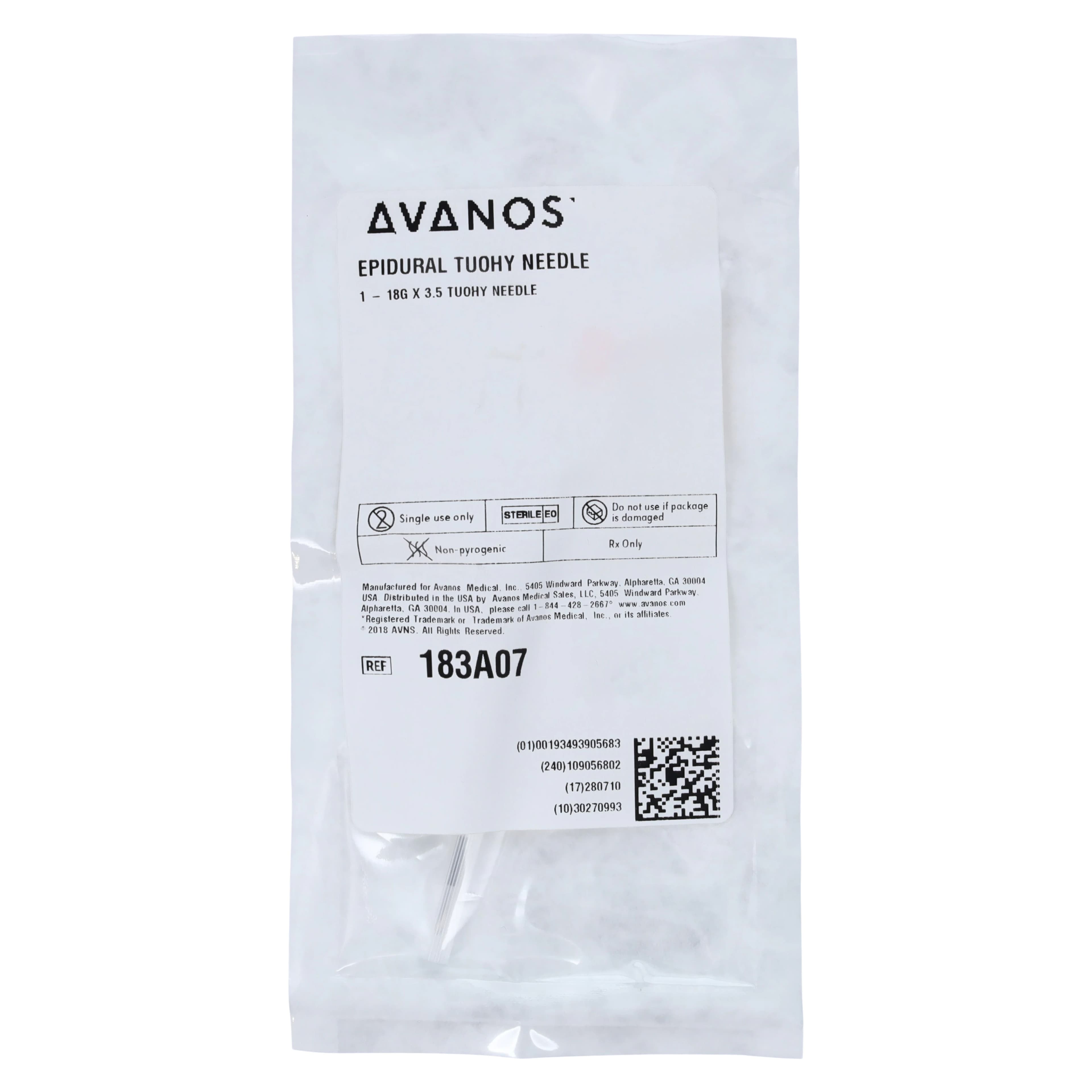 Avanos Medical Tuohy Epidural Needle, 18G, 3.5", Sterile, Single-Use - Needle Epidural Touhy - Image 1