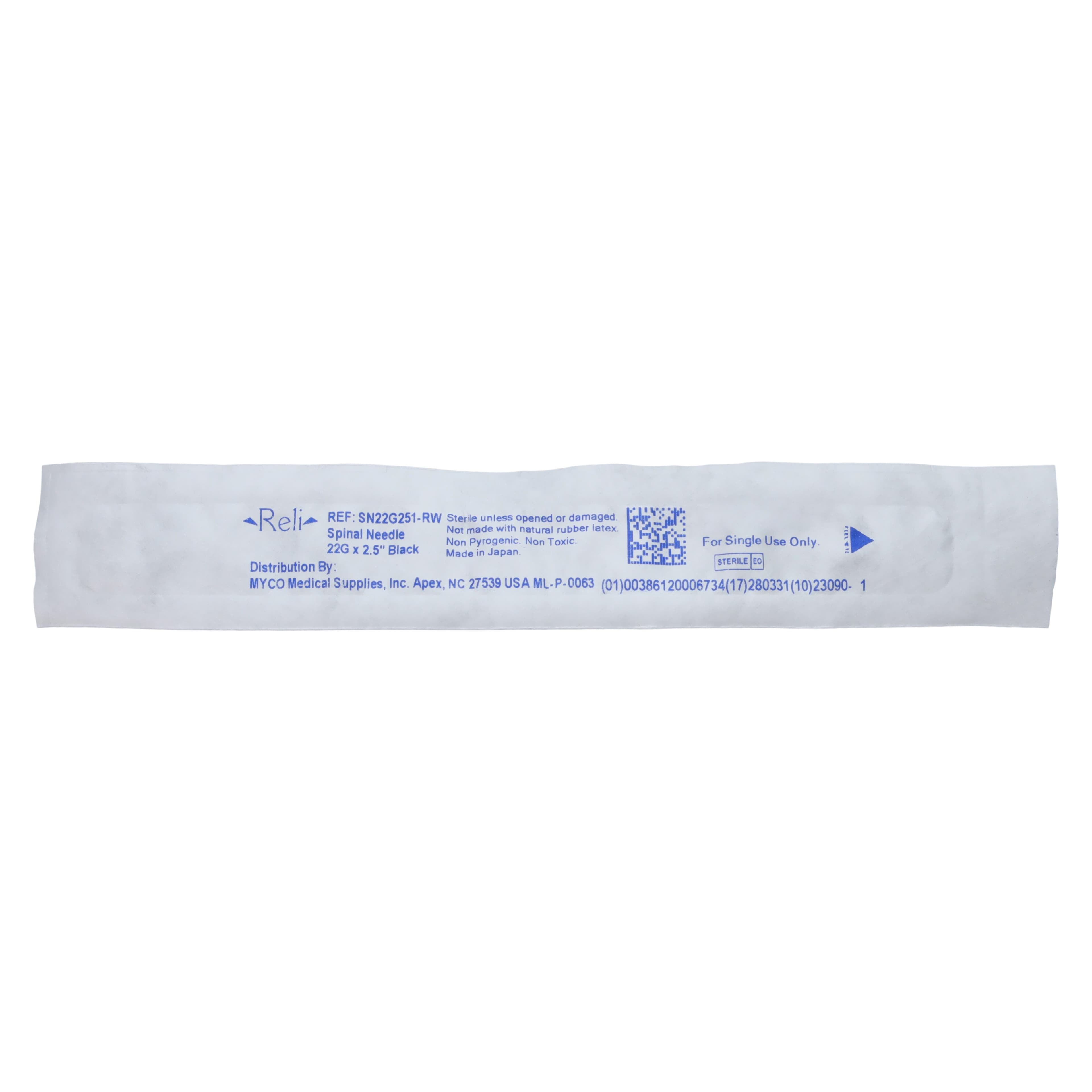 Myco Medical Reli Quincke Point Spinal Needle, 22G x 2-1/2", Sterile, Black Hub, 25/Bx, SN22G251-RW thumbnail 2