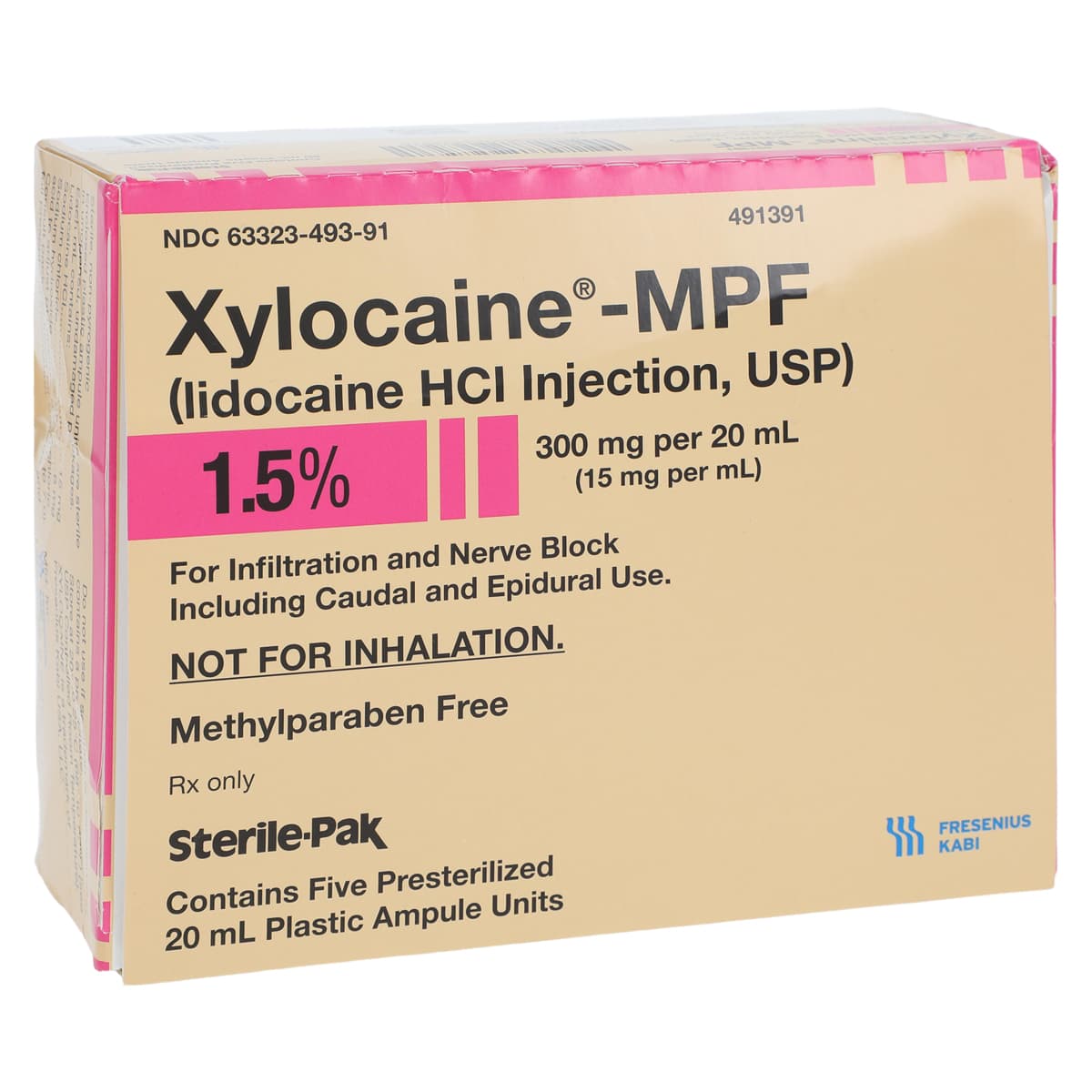 Xylocaine MPF 1.5% Preservative Free Injection, 20mL Ampule, 5/Package - Xylocaine MPF 1.5% Poly Amp - Image 1