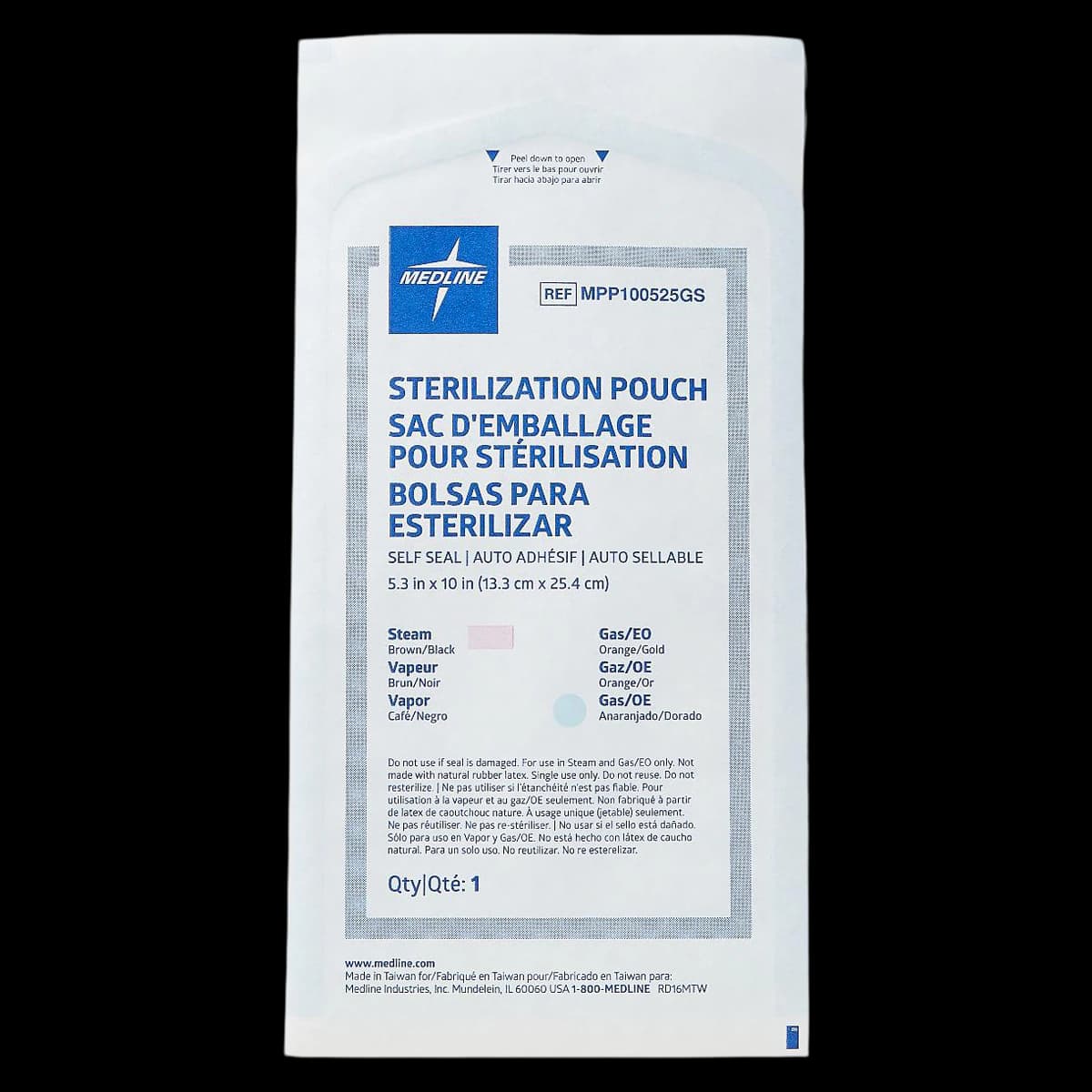 Medline Sterilization Pouch, Self-Seal, 5.25 in x 10 in, White/Blue, Latex-Free, 2000/Case - Pouch Sterilization - Image 1