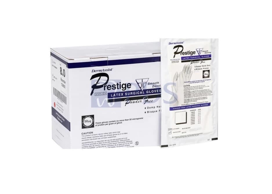 DermAssist Prestige DHD Latex Surgical Gloves, Size 7, Natural, Powder-Free, Sterile, 200 Pairs/Case - Prestige Surgical PF ST Glove - Image 1