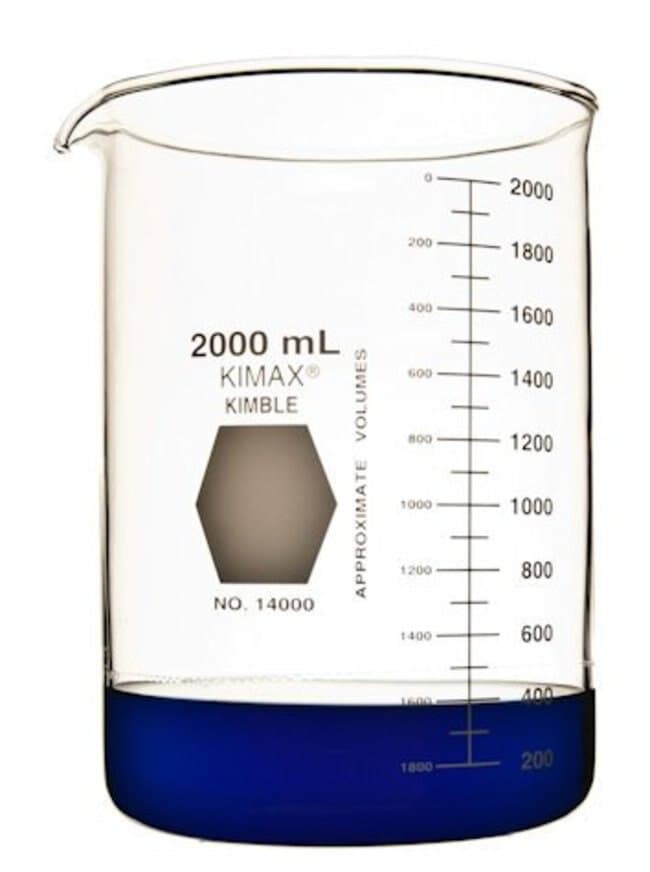Kimax Griffin Beaker, Borosilicate Glass, 2000mL, with Pour Spout, Each - Kimax Griffin Beaker Glass - Image 1