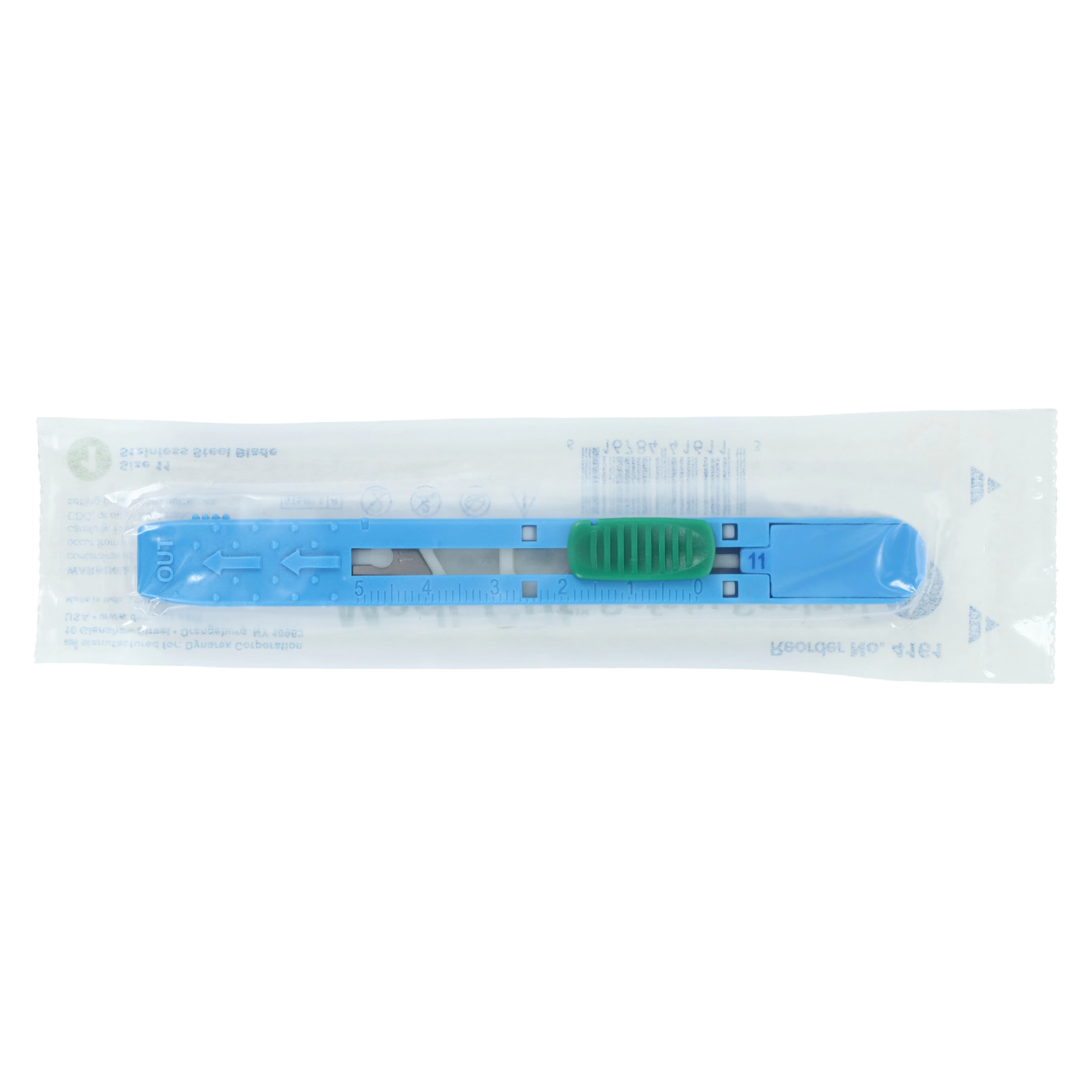 Dynarex Medicut #11 Stainless Steel Surgical Scalpel Blade with Plastic Handle, Sterile, Retractable Safety, 10/Pk, #4161 thumbnail 4