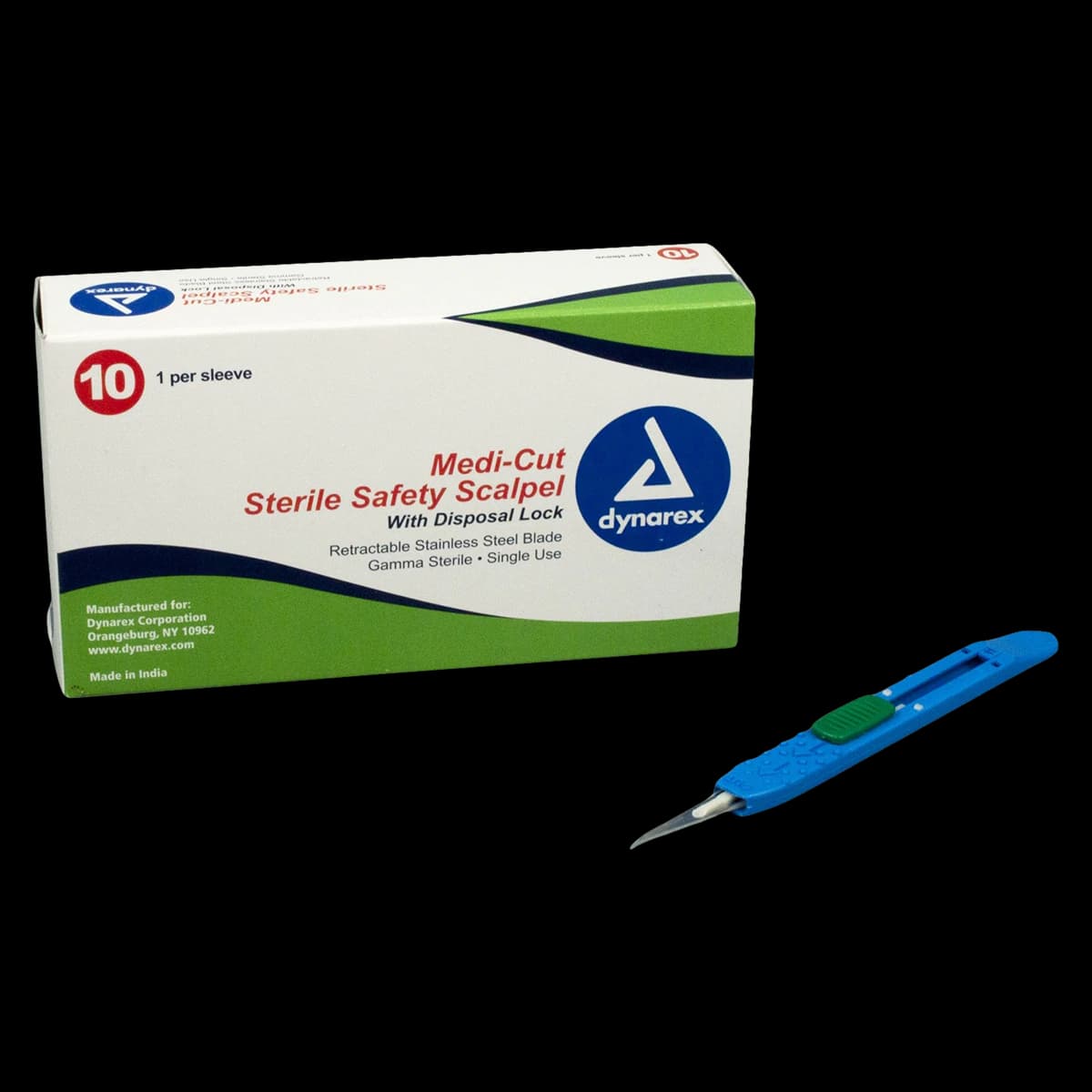 Dynarex Medicut #11 Stainless Steel Surgical Scalpel Blade with Plastic Handle, Sterile, Retractable Safety, 10/Pk, #4161 thumbnail 2