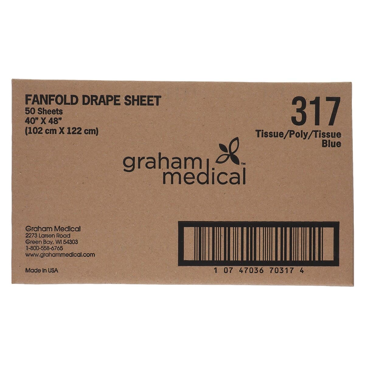 Graham Medical Fanfold Drape Sheet, 3-Ply, Fluid Resistant, 40 in x 48 in, Non-Sterile, Blue, Disposable, 50/Case thumbnail 3