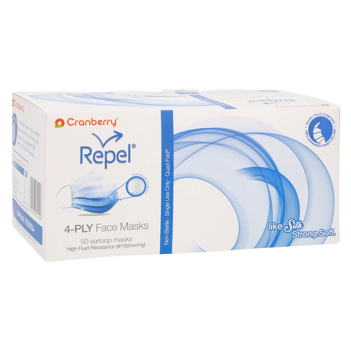 Cranberry Repel 4-Ply Procedure Face Mask, ASTM Level 3, Sapphire, Ear Loop, 50/Box, R2960SA thumbnail 4