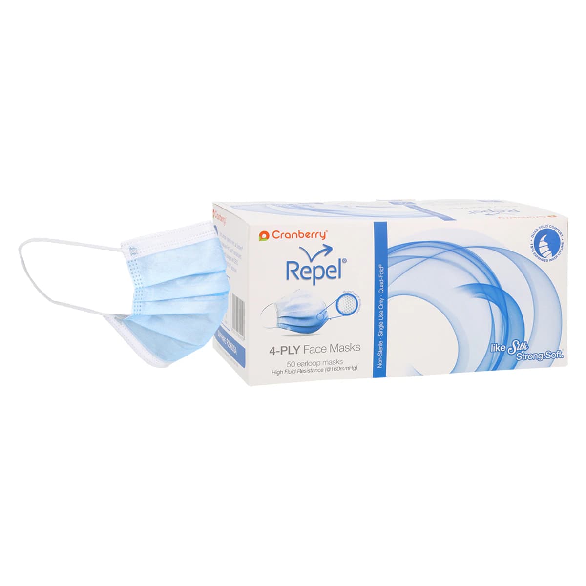 Cranberry Repel 4-Ply Procedure Face Mask, ASTM Level 3, Sapphire, Ear Loop, 50/Box, R2960SA - Cranberry Repel Procedure Face Mask ASTM Level 3 Sapphire Box of 50 - Image 1