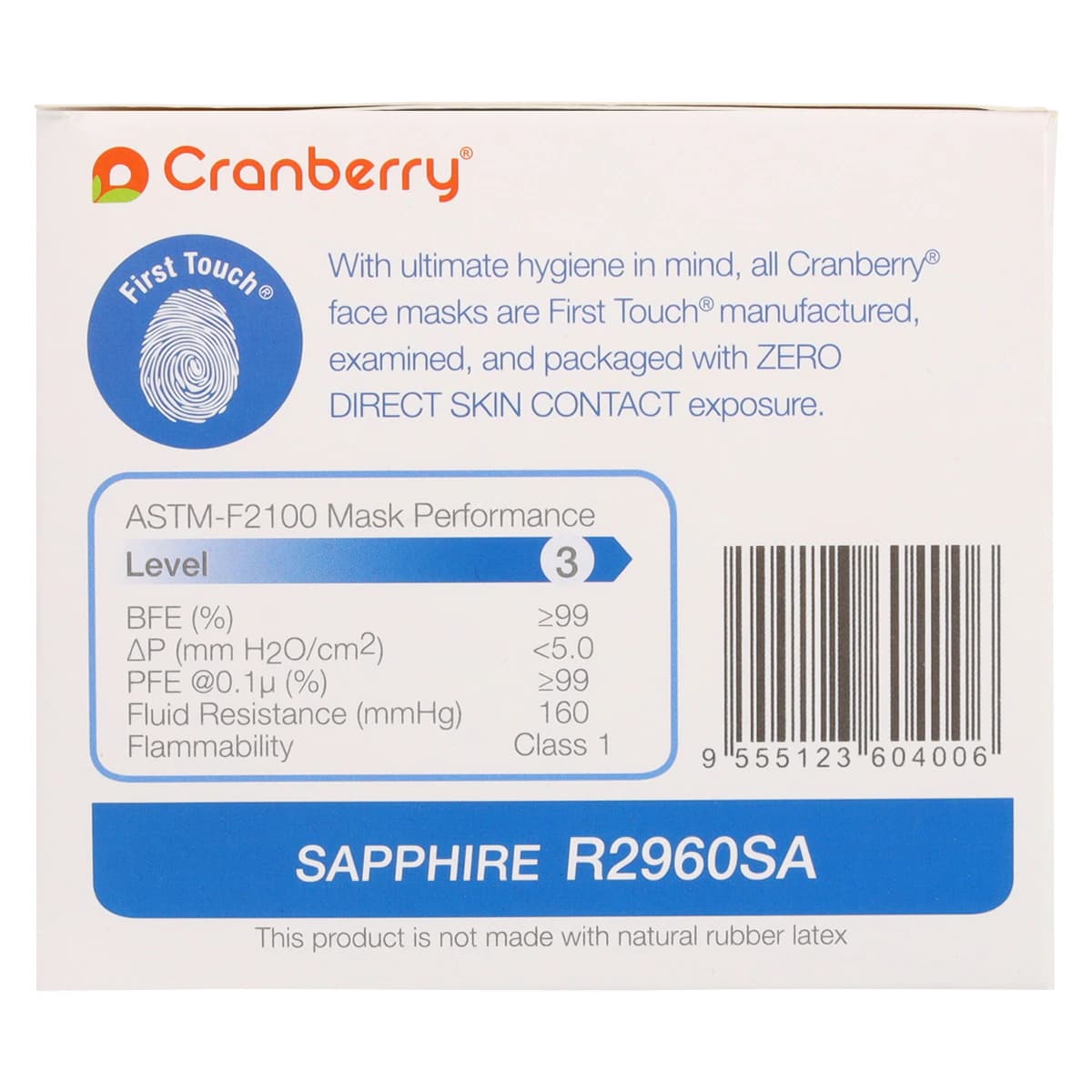 Cranberry Repel 4-Ply Procedure Face Mask, ASTM Level 3, Sapphire, Ear Loop, 50/Box, R2960SA thumbnail 7