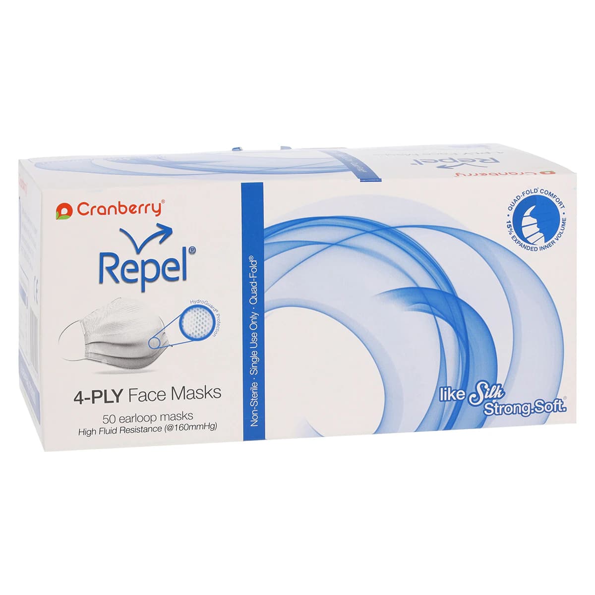 Cranberry Repel 4-Ply Earloop Procedure Face Mask, ASTM Level 3, Pearl Silver, 50/Box, R2960SI thumbnail 4