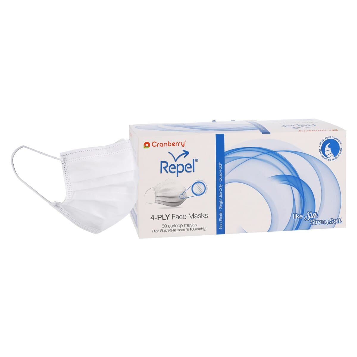 Cranberry Repel 4-Ply Earloop Procedure Face Mask, ASTM Level 3, Pearl Silver, 50/Box, R2960SI thumbnail 2