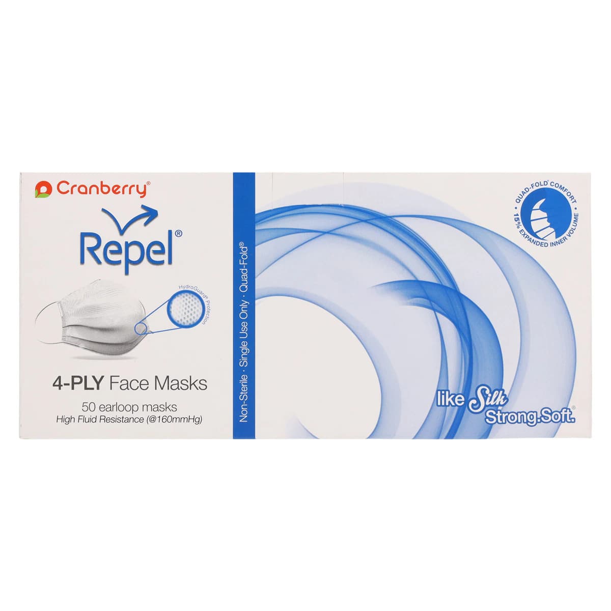 Cranberry Repel 4-Ply Earloop Procedure Face Mask, ASTM Level 3, Pearl Silver, 50/Box, R2960SI thumbnail 6