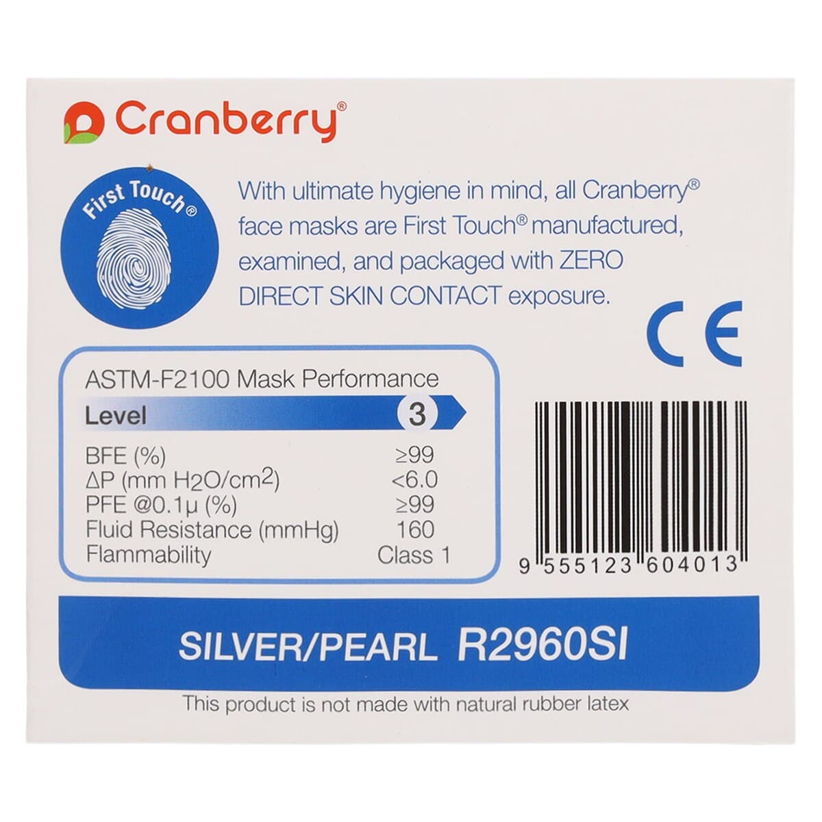 Cranberry Repel 4-Ply Earloop Procedure Face Mask, ASTM Level 3, Pearl Silver, 50/Box, R2960SI thumbnail 8