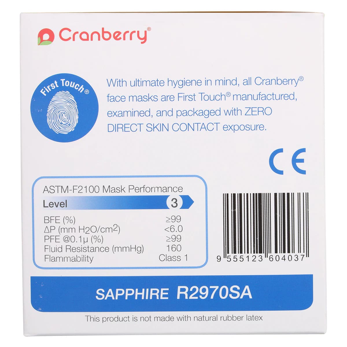 Cranberry Repel 4-Ply Anti-Fog Earloop Face Mask, ASTM Level 3, Sapphire, 50/Box, R2970SA thumbnail 6