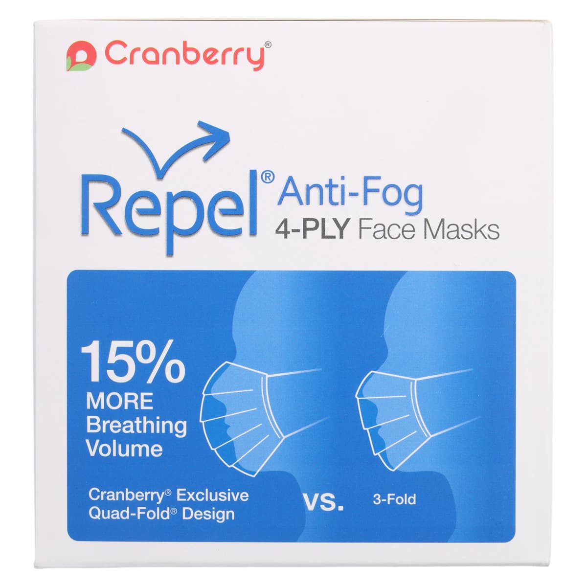 Cranberry Repel 4-Ply Anti-Fog Earloop Face Mask, ASTM Level 3, Sapphire, 50/Box, R2970SA thumbnail 7