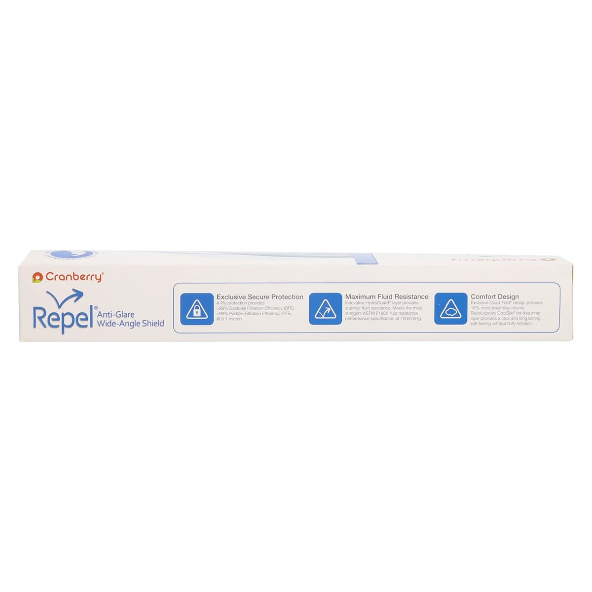 Cranberry Repel 4-Ply Anti-Glare Wide-Angle Shield Earloop Face Mask, ASTM Level 3, Sapphire, 25/Box, R2980SA thumbnail 3