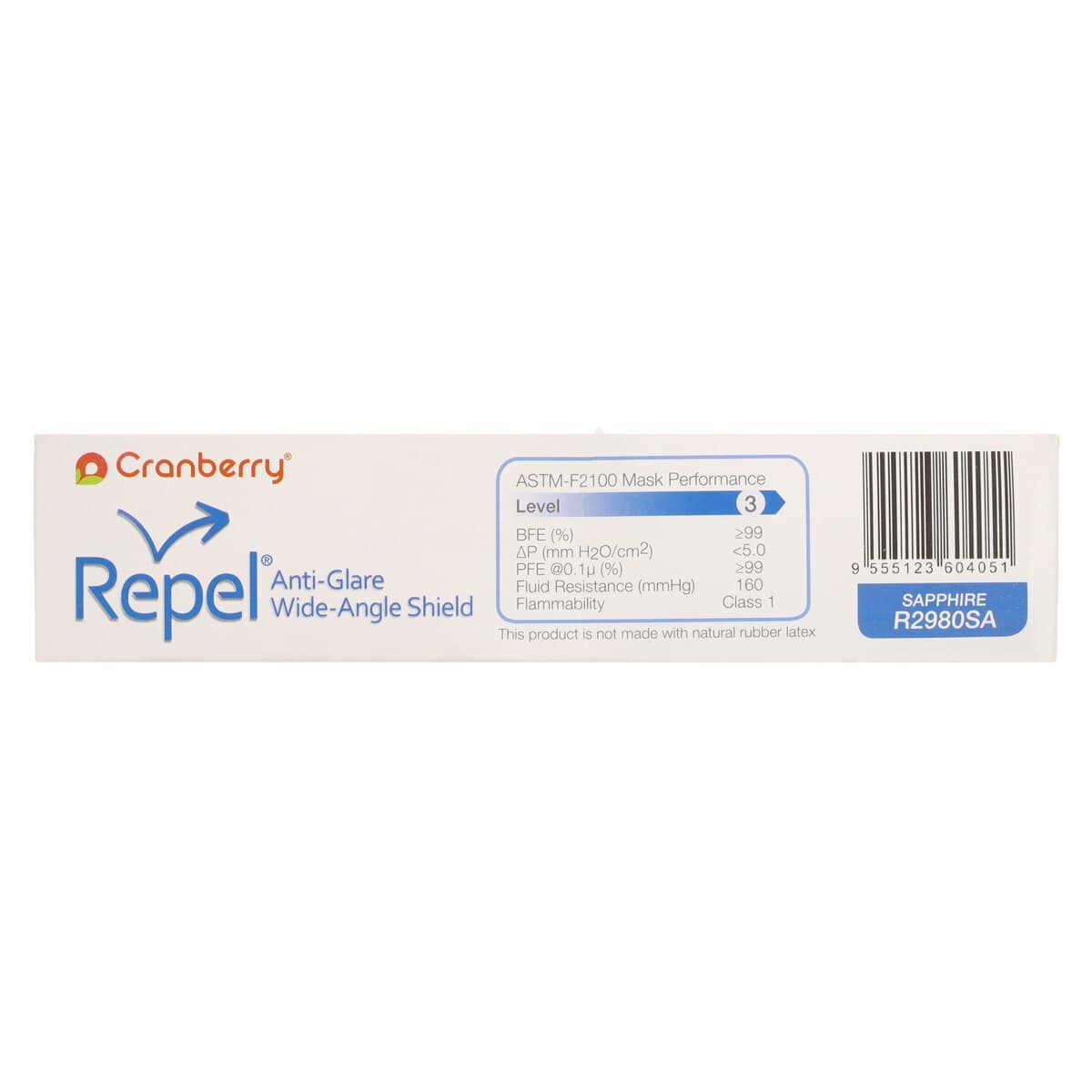 Cranberry Repel 4-Ply Anti-Glare Wide-Angle Shield Earloop Face Mask, ASTM Level 3, Sapphire, 25/Box, R2980SA thumbnail 6