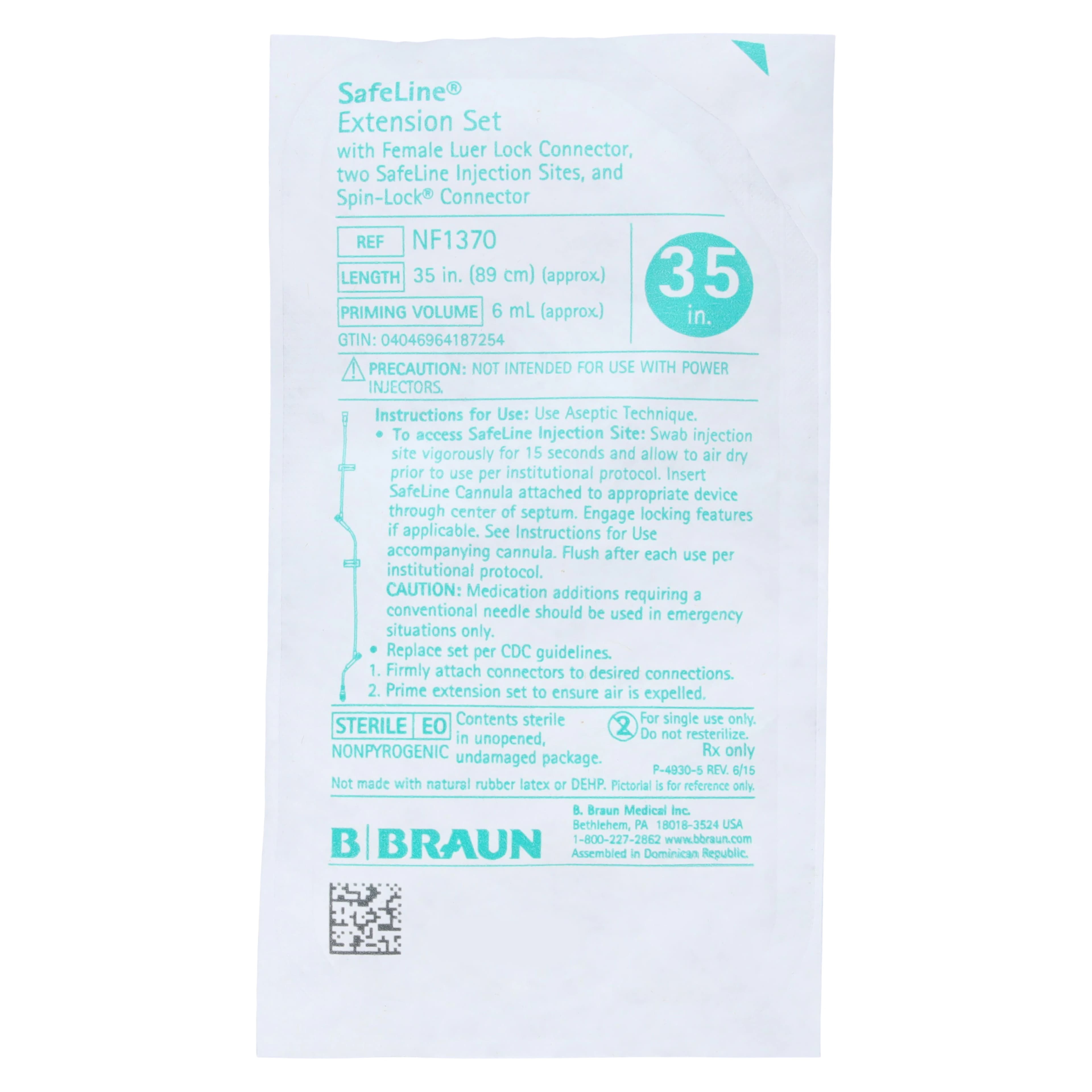 B Braun IV Extension Set Safeline, 35", Needleless, 2 Safeline Split Septum Injection Sites, Female Luer Lock/SPIN-LOCK Male Connector, 50/Case - IV Ext Set Safeline 35" - Image 1
